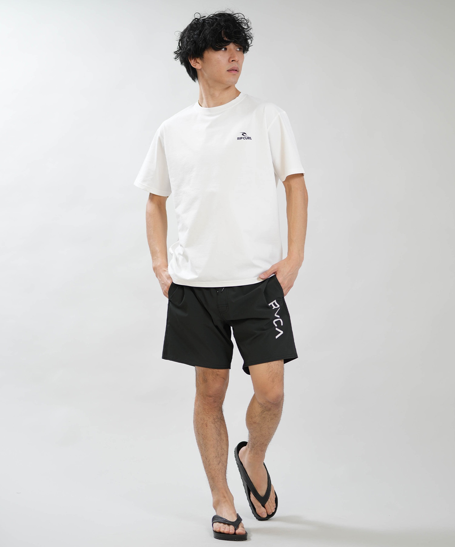 RIP CURL リップカール 半袖 Tシャツ メンズ UVカット STICKER ICON RASH RCM6S-4306(BLK-M)