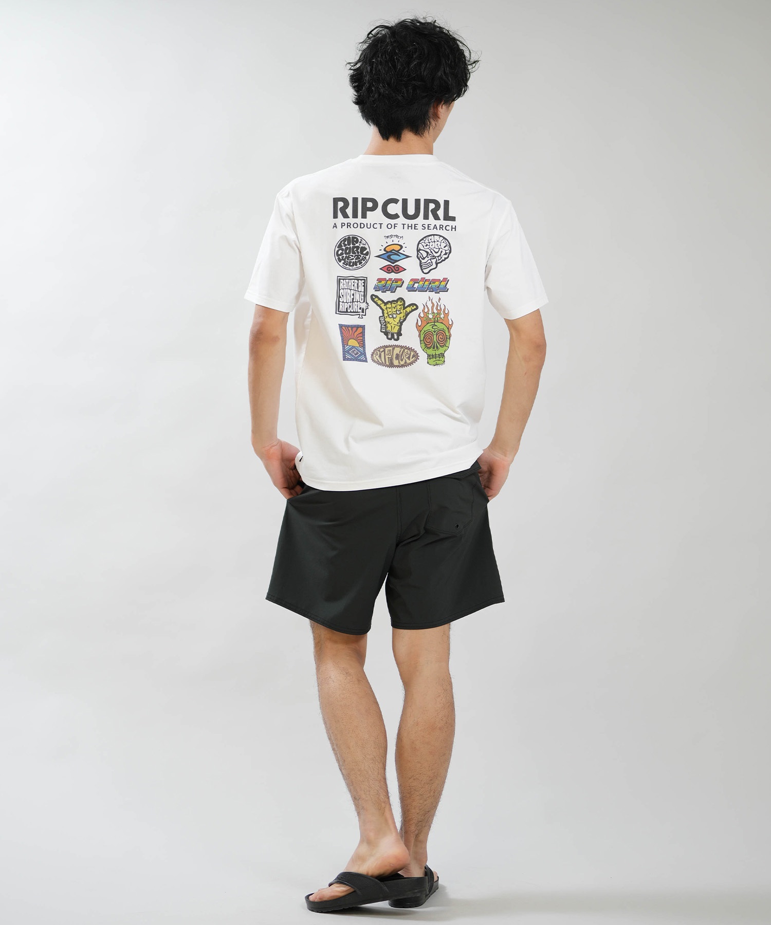 RIP CURL リップカール 半袖 Tシャツ メンズ UVカット STICKER ICON RASH RCM6S-4306(BLK-M)