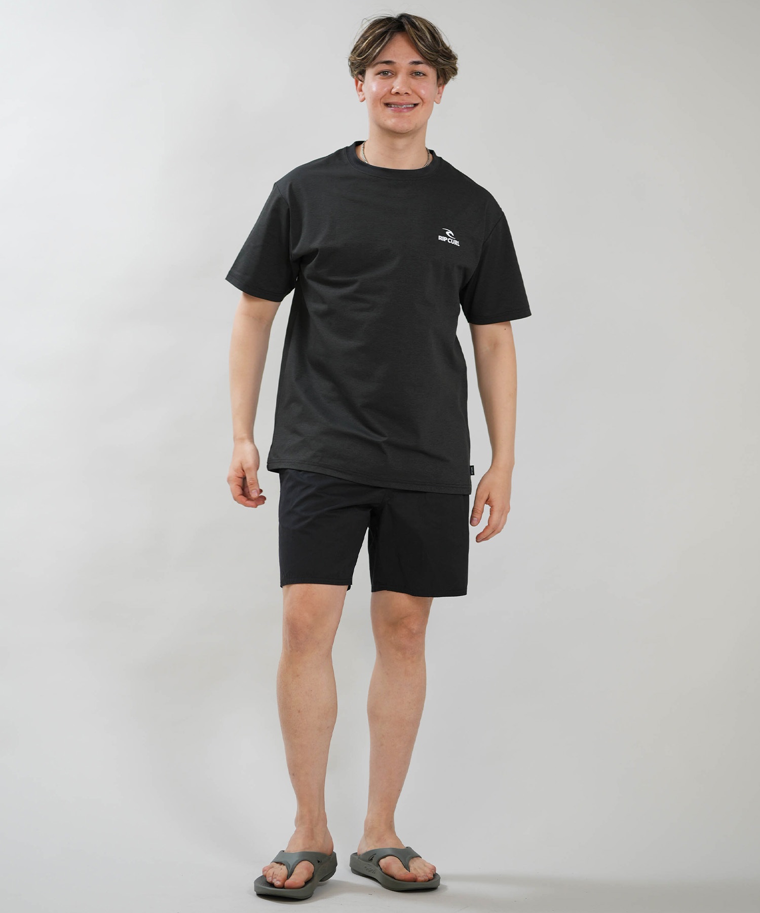 RIP CURL リップカール 半袖 Tシャツ メンズ UVカット STICKER ICON RASH RCM6S-4306(BLK-M)