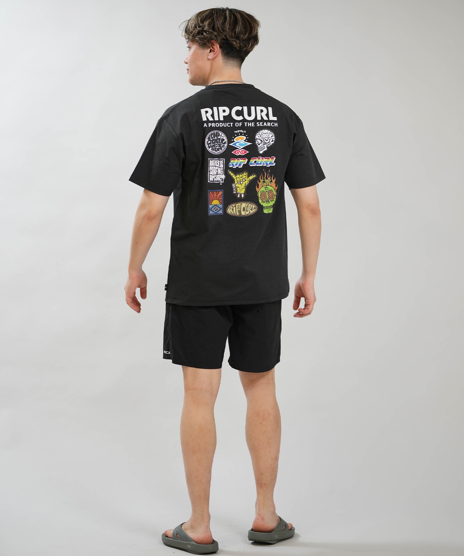 RIP CURL リップカール 半袖 Tシャツ メンズ UVカット STICKER ICON RASH RCM6S-4306(BLK-M)