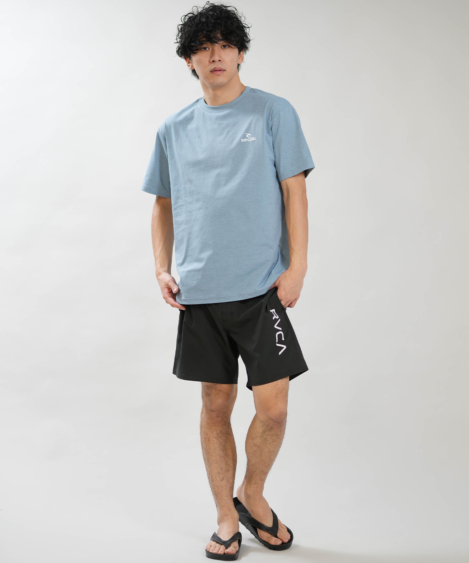 RIP CURL リップカール 半袖 Tシャツ メンズ UVカット STICKER ICON RASH RCM6S-4306(BLK-M)