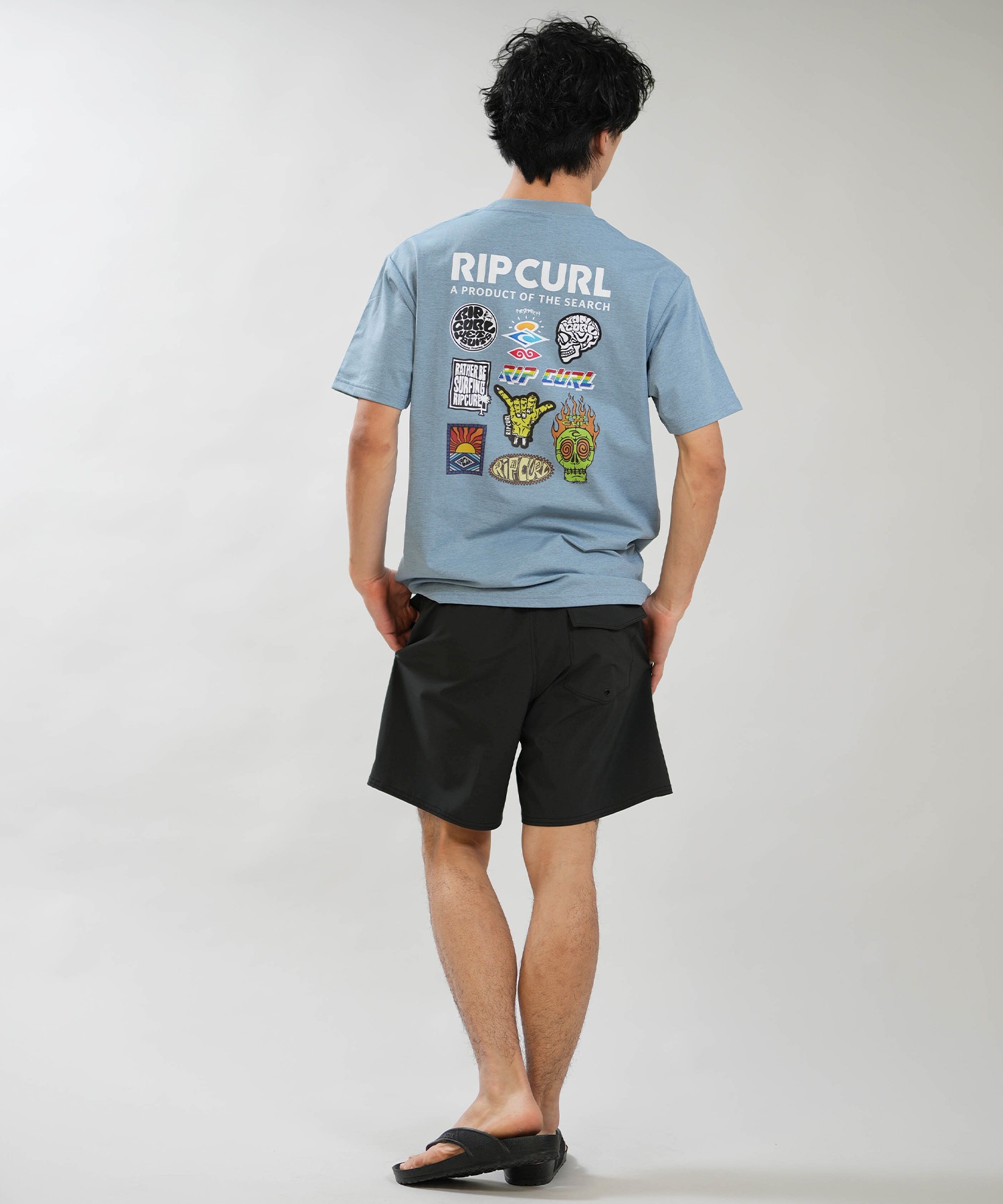 RIP CURL リップカール 半袖 Tシャツ メンズ UVカット STICKER ICON RASH RCM6S-4306(BLK-M)