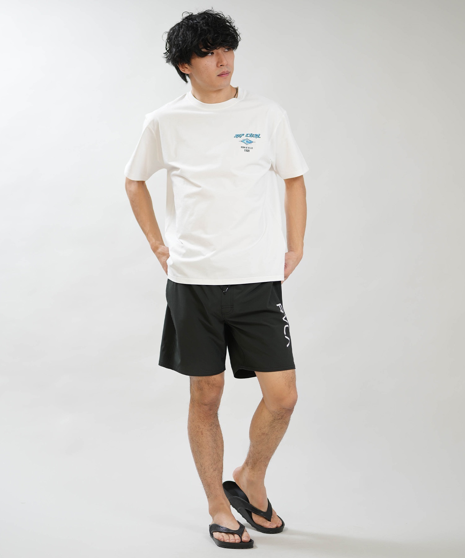 RIP CURL リップカール 半袖 Tシャツ メンズ バックプリント BORN AT BELLS RASH RCM6S-4307(WHT-M)
