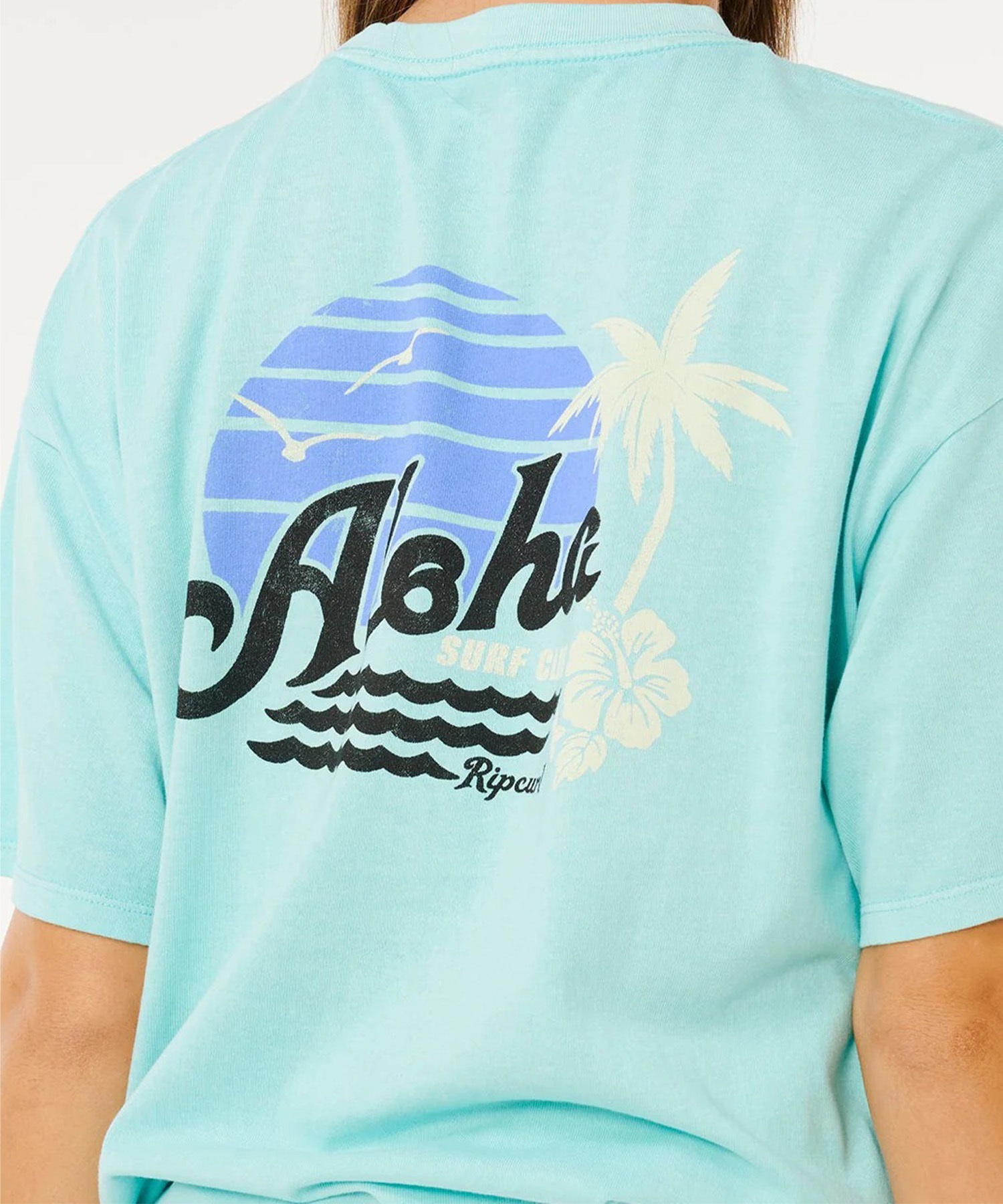 パンプバック　水色 Lサイズ Tシャツ ロゴ入り RIP CURL リップカール 半袖 Tシャツ レディース バックプリント ALOHA