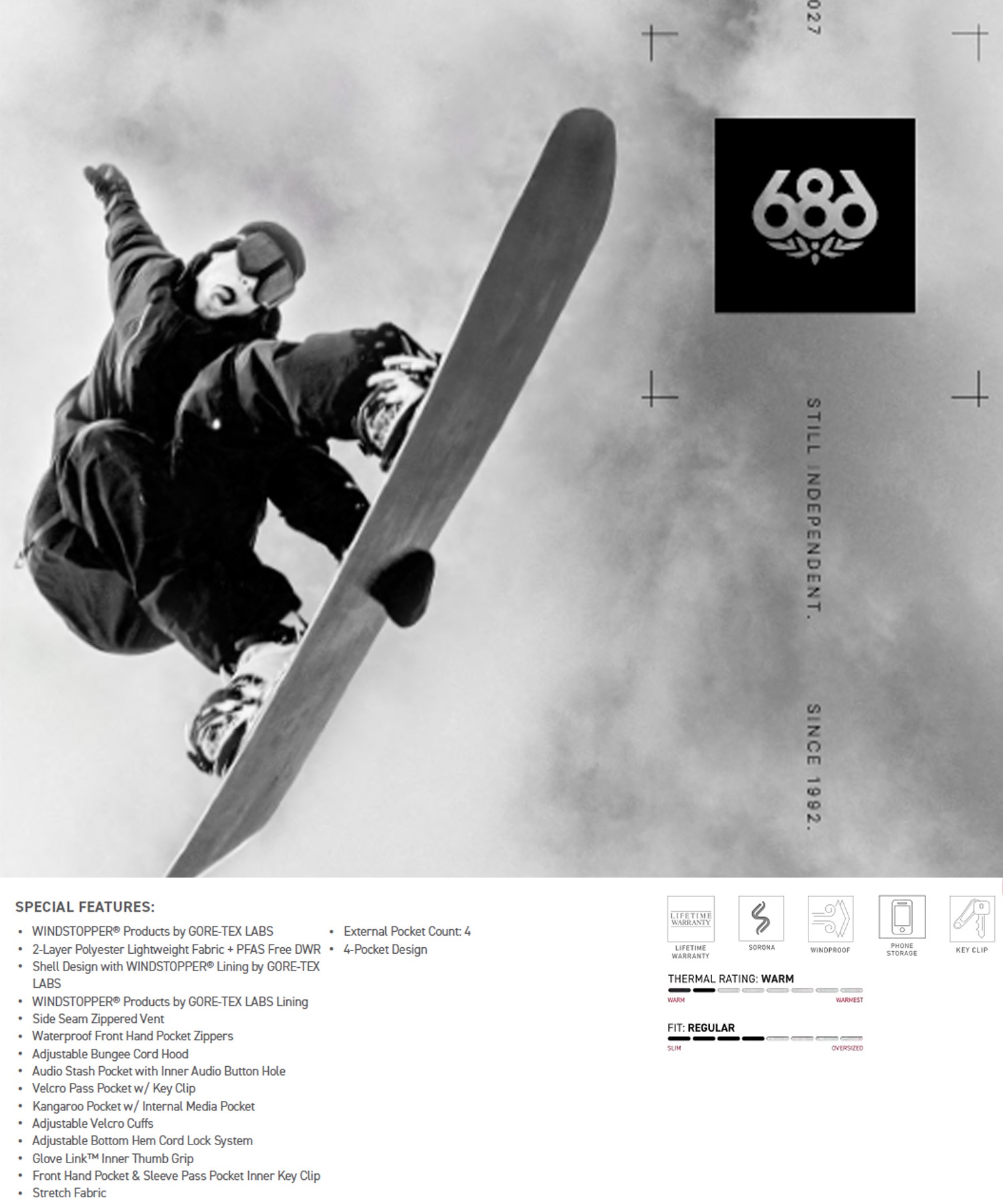 686 シックスエイトシックス ウインドストッパー プルオーバーフーディー M6WNCS129 スノーボード ウェア パーカー 耐水 防風 ソフトシェル メンズ 26-27 早期購入/店頭受取対象外(BLK-S)