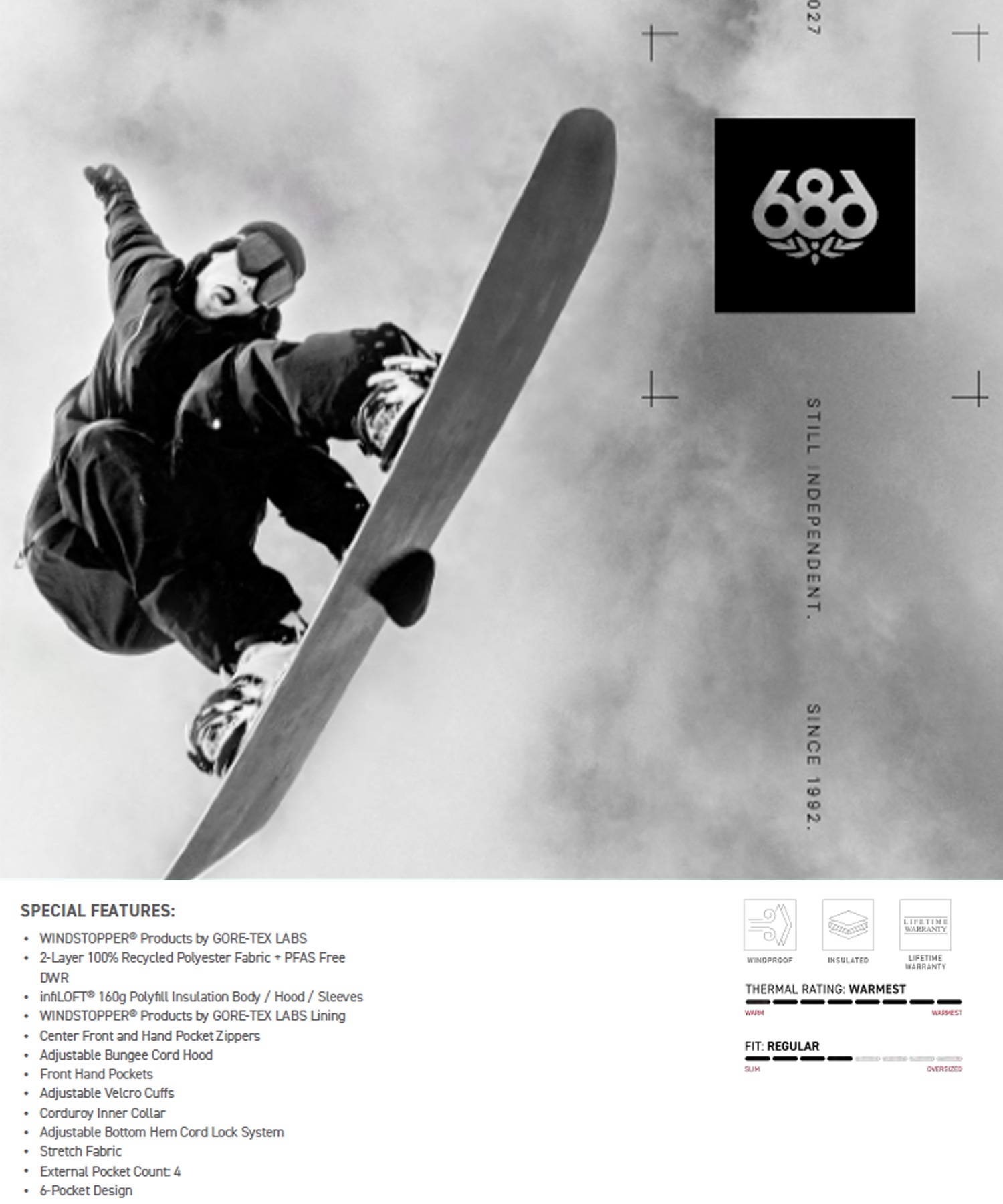 686 シックスエイトシックス ウインドストッパー ガイドライン インサレーテッド ジャケット M6WNCS131 スノーボード ウェア ワークスタイル メンズ 26-27 早期購入/店頭受取対象外(MOSS-S)