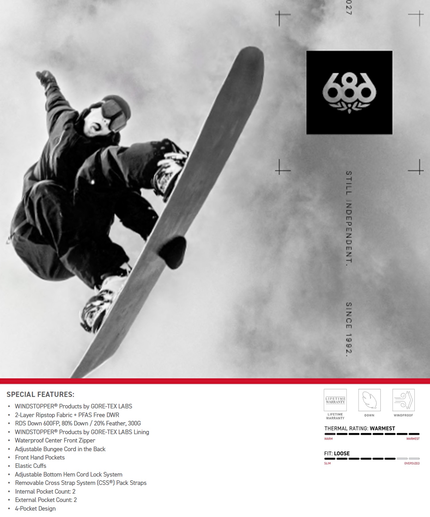 686 シックスエイトシックス ウインドストッパー パイロ ユニオン ダウン パファー ジャケット M5WNJKT149 スノーボード ウェア コラボ メンズ 26-27 早期購入/店頭受取対象外(USLR-S)