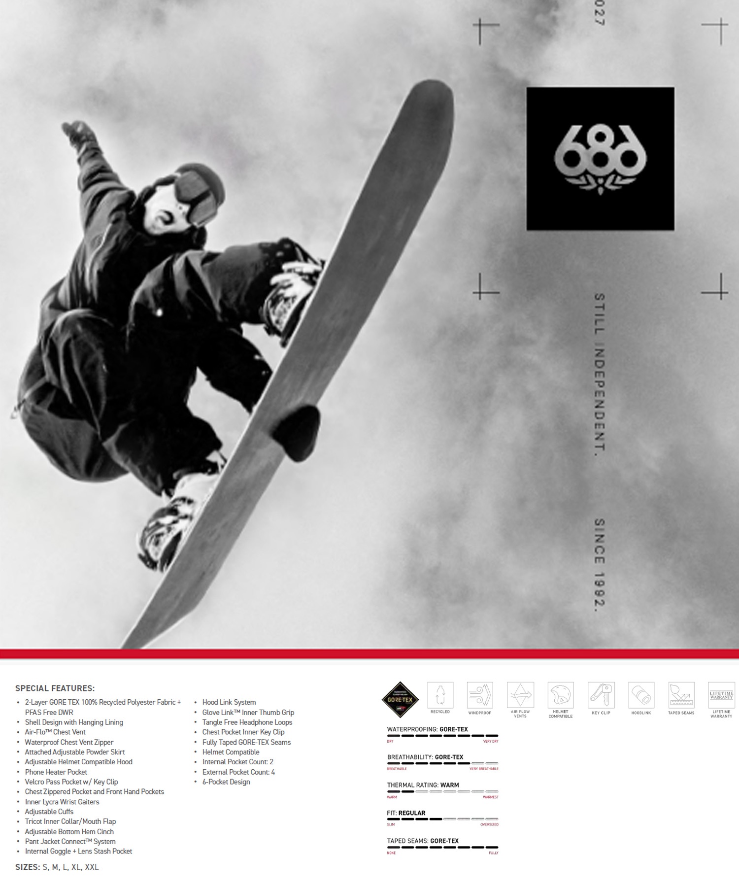 686 シックスエイトシックス ゴアテックス コア シェル ジャケット M5WN162 スノーボード ウェア 軽量シェル メンズ 26-27 早期購入/店頭受取対象外 A30(LGCB-S)