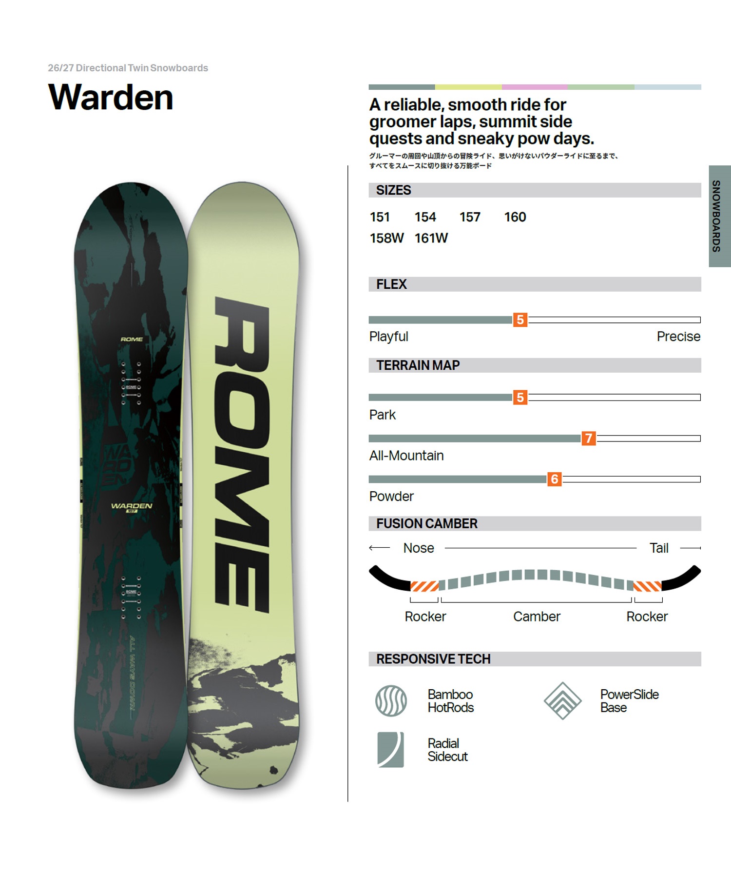 ROME SDS ローム ワーデン WARDEN スノーボード 板 オールマウンテン ROME SDS ローム ワーデン WARDEN スノーボード 板 オールマウンテン