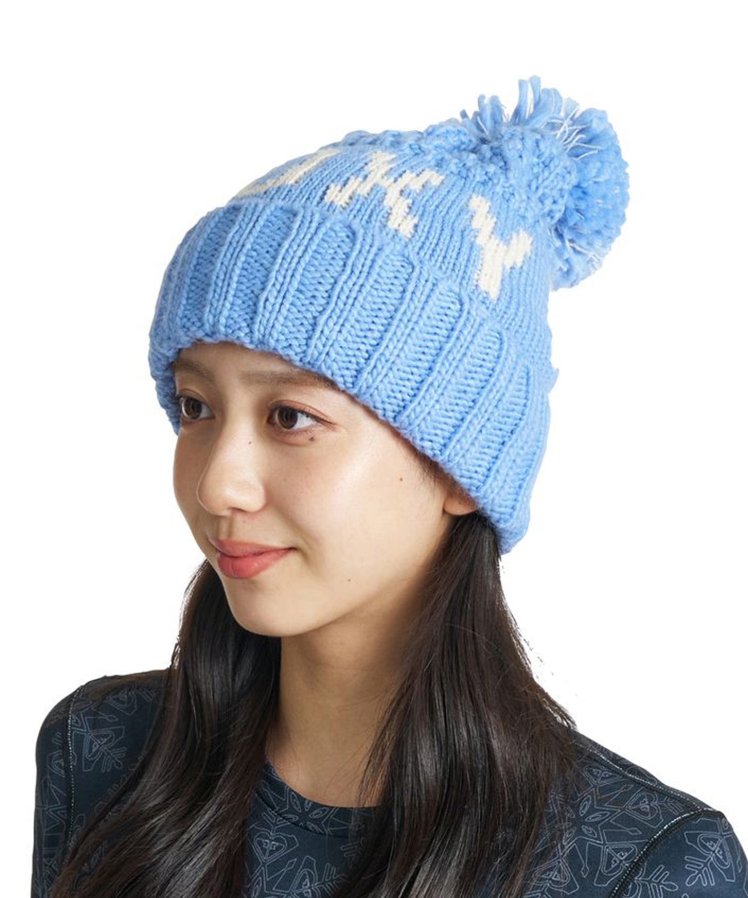 水色 BOATHOUSEニット帽 ポンポン付き ROXY ロキシー トニックビーニー TONIC BEANIE RBE263421 スノーボード