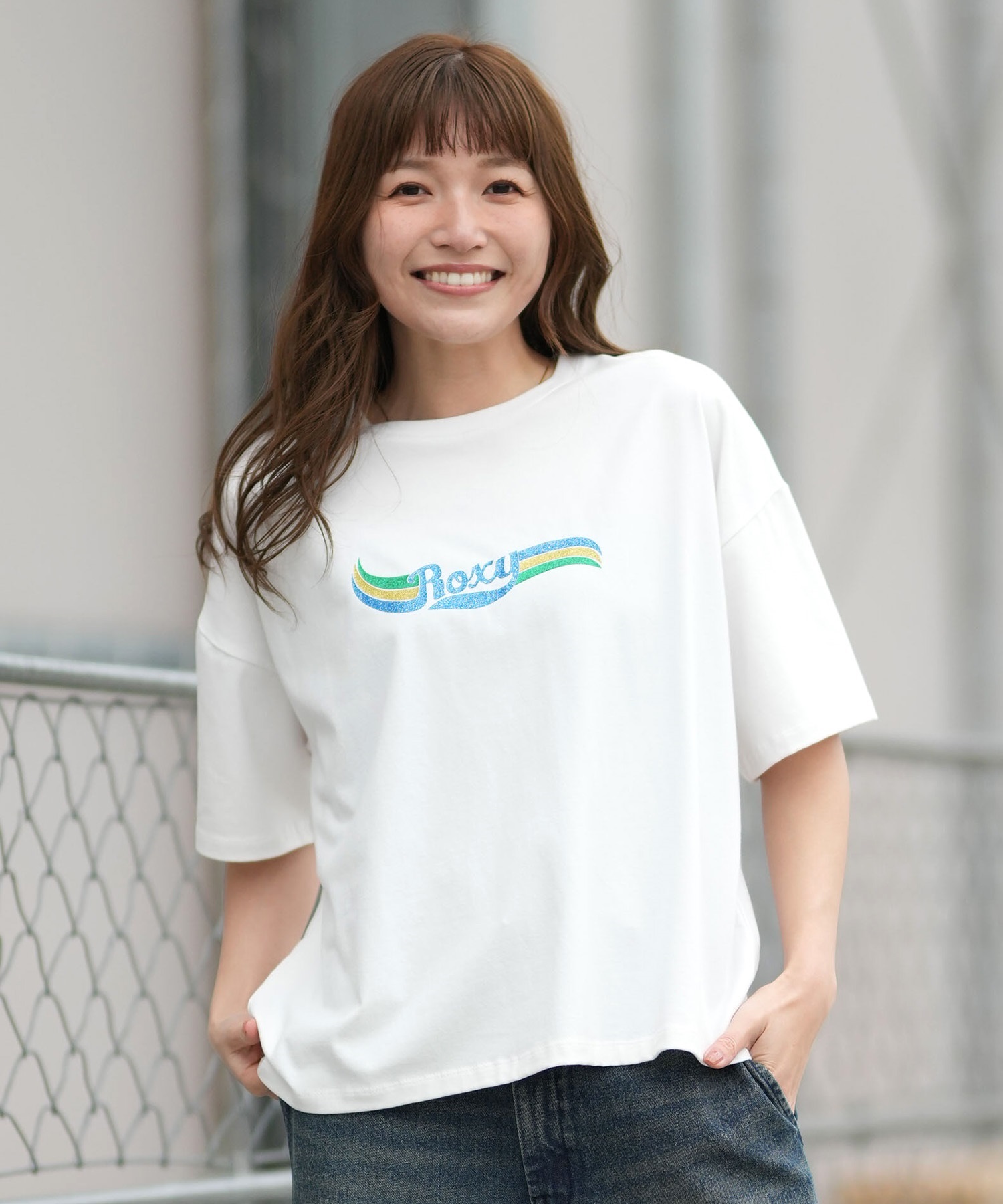 ROXY ロキシー 半袖 Tシャツ レディース フロントプリント RST261641M ムラサキスポーツ限定(WHT-M)