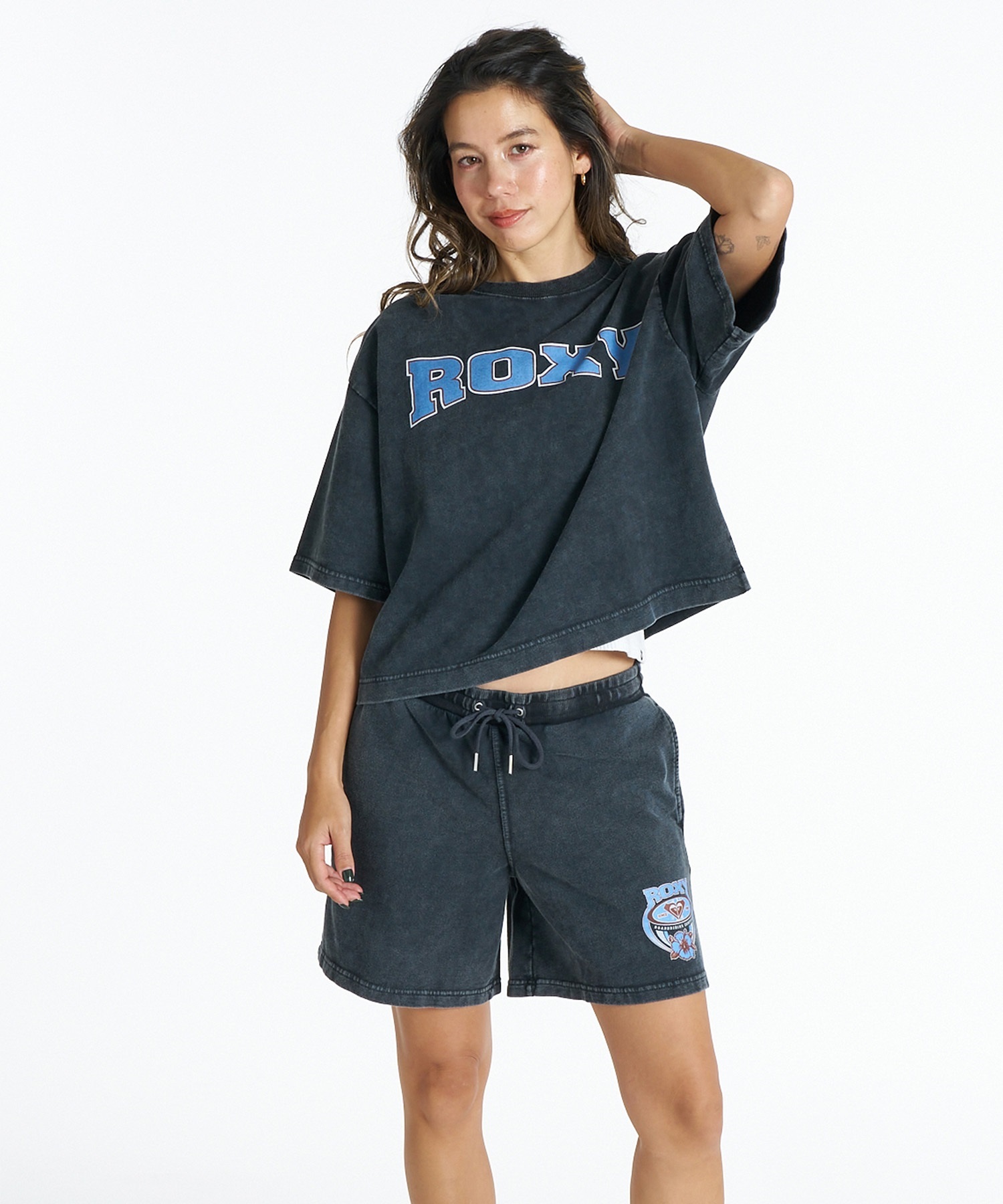 ROXY ロキシー 半袖 Tシャツ レディース クロップド丈 カレッジロゴ