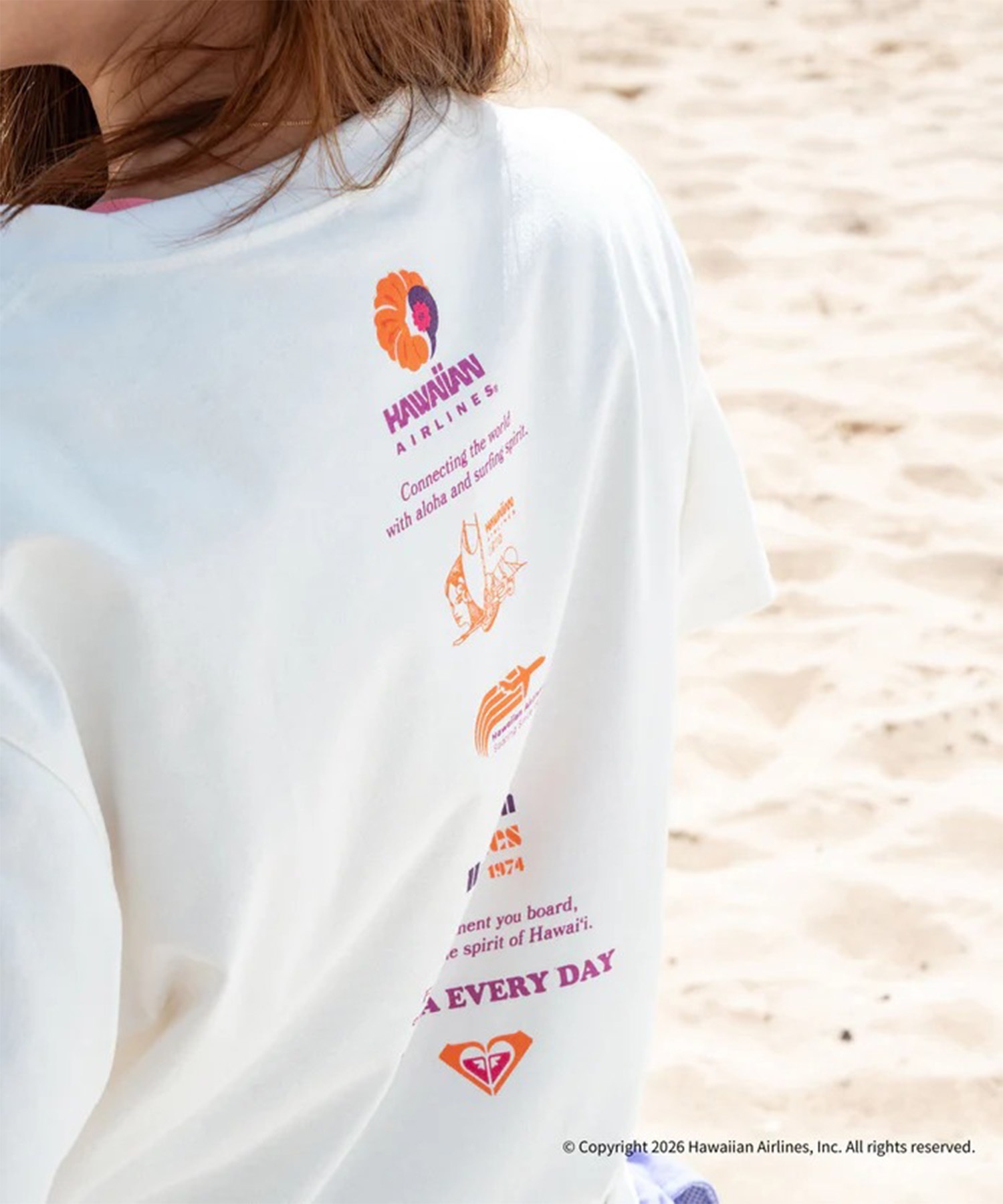 ROXY ロキシー HAWAIIAN AIRLINES コラボ 半袖 Tシャツ レディース
