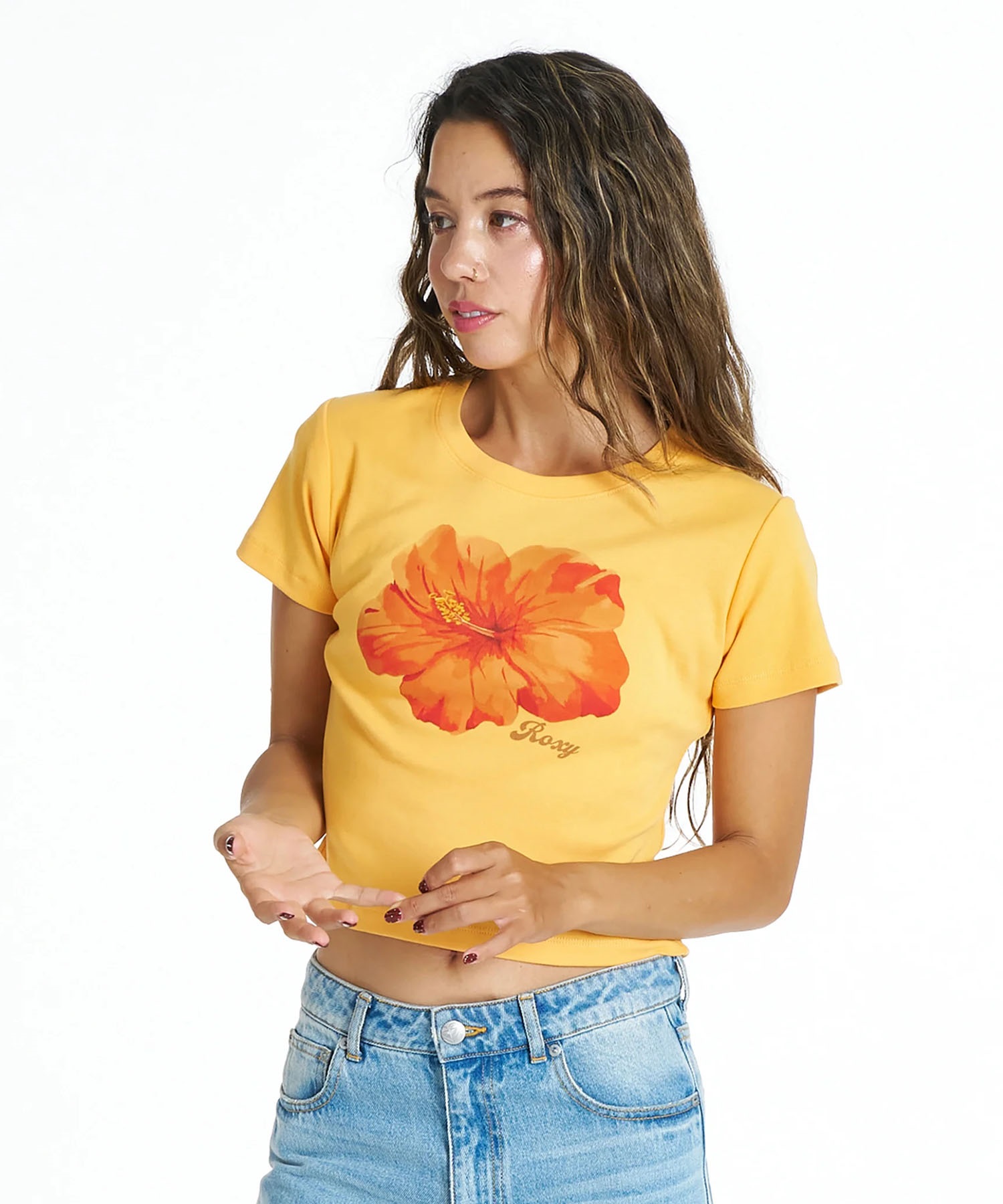 ROXY ロキシー 半袖 Tシャツ レディース 花 ハイビスカス ショート丈
