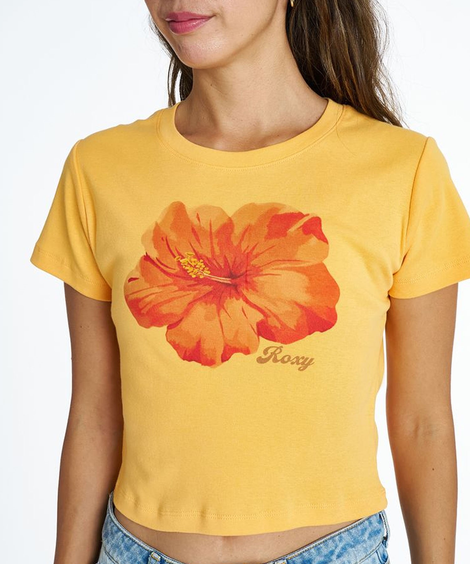 ROXY ロキシー 半袖 Tシャツ レディース 花 ハイビスカス ショート丈