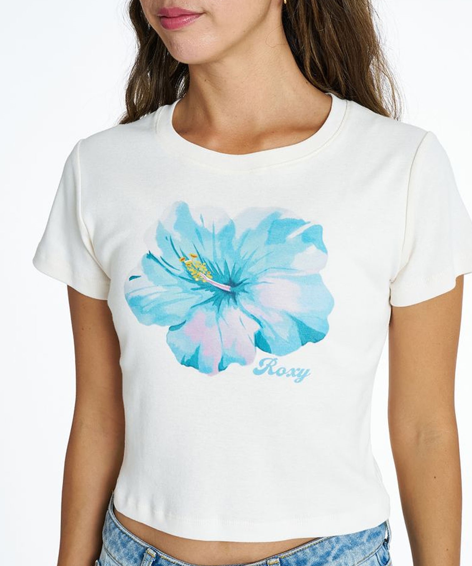 ROXY ロキシー 半袖 Tシャツ レディース 花 ハイビスカス ショート丈