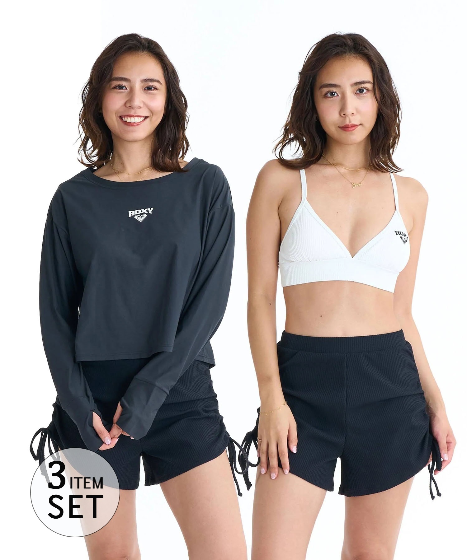 ROXY ロキシー 水着 3点セット ビキニ レディース 長袖ラッシュガード