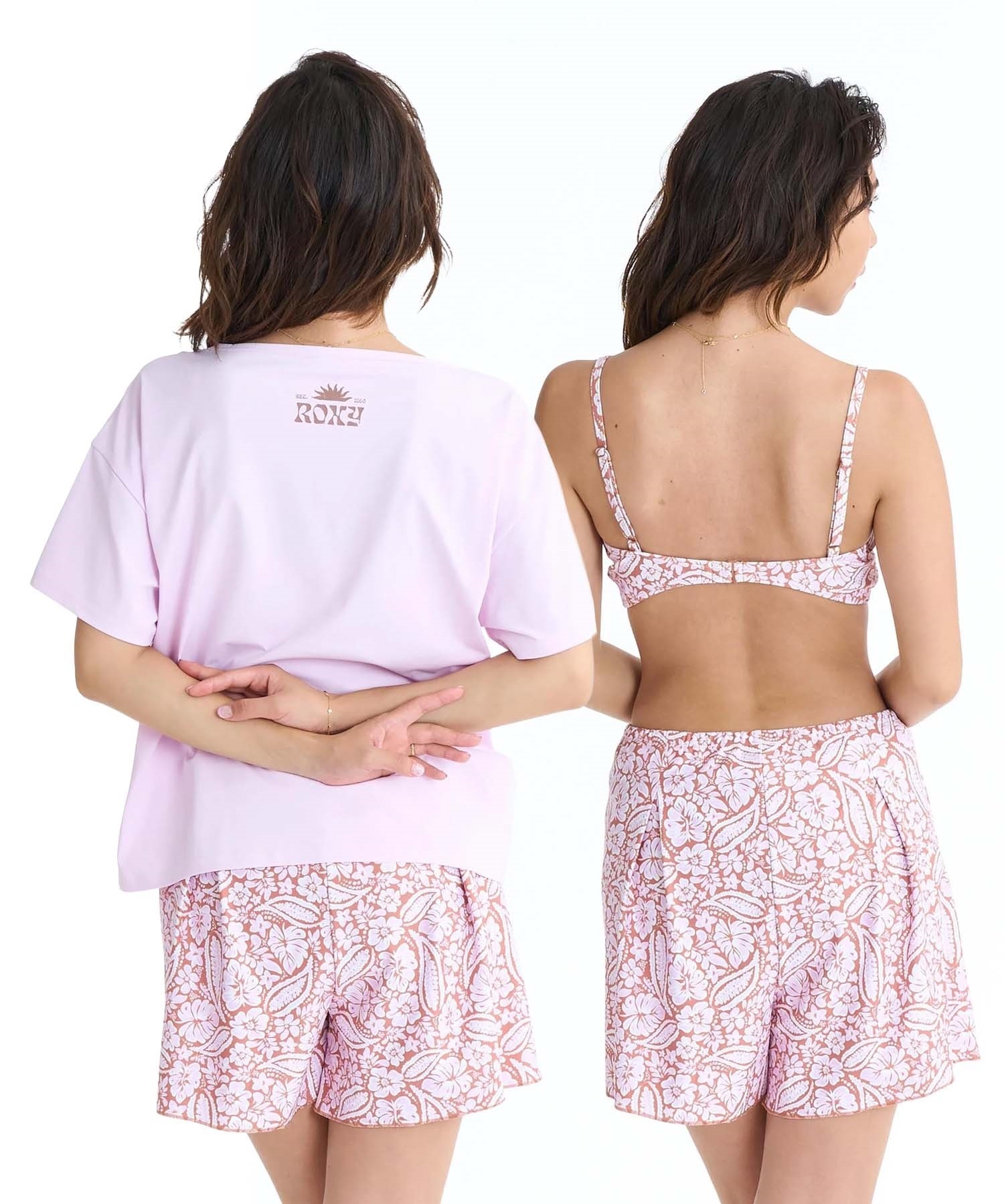 【新品タグ付き】ロキシー　上下セットアップ　総柄　ピンク　Ｓ ROXY ロキシー 水着 3点セット ビキニ レディース ラッシュTシャツ