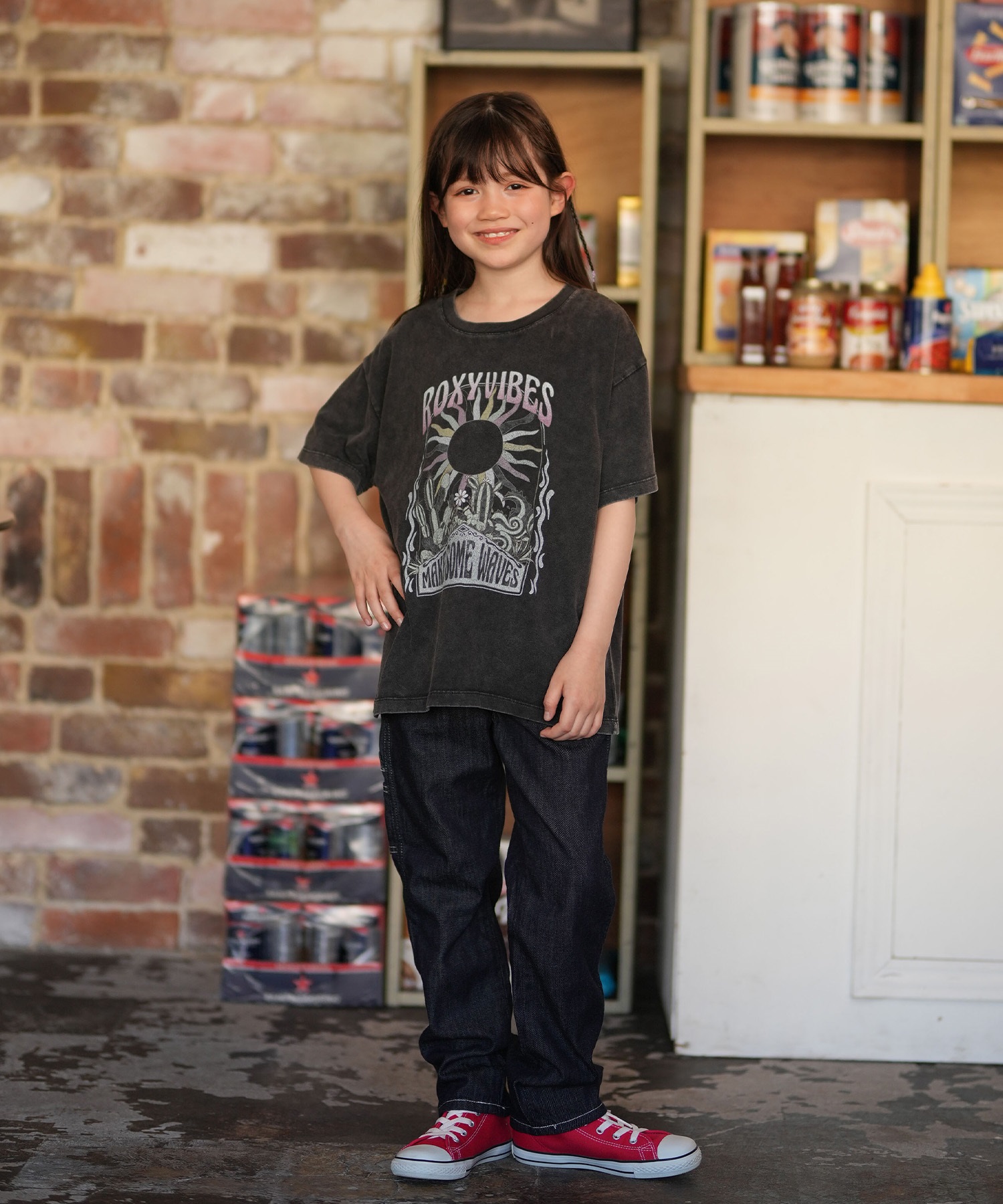 ROXY ロキシー 半袖 Tシャツ キッズ ジュニア 子供 オーバーサイズ MINI ROXY VIBES TST261116(BBK-130cm)