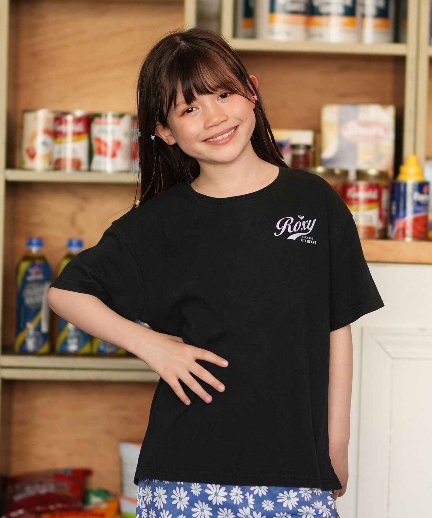 ROXY ロキシー 半袖 Tシャツ キッズ ジュニア 子供 女の子 MINI ROXY WITH HEART Tシャツ TST261117(BBK-130cm)