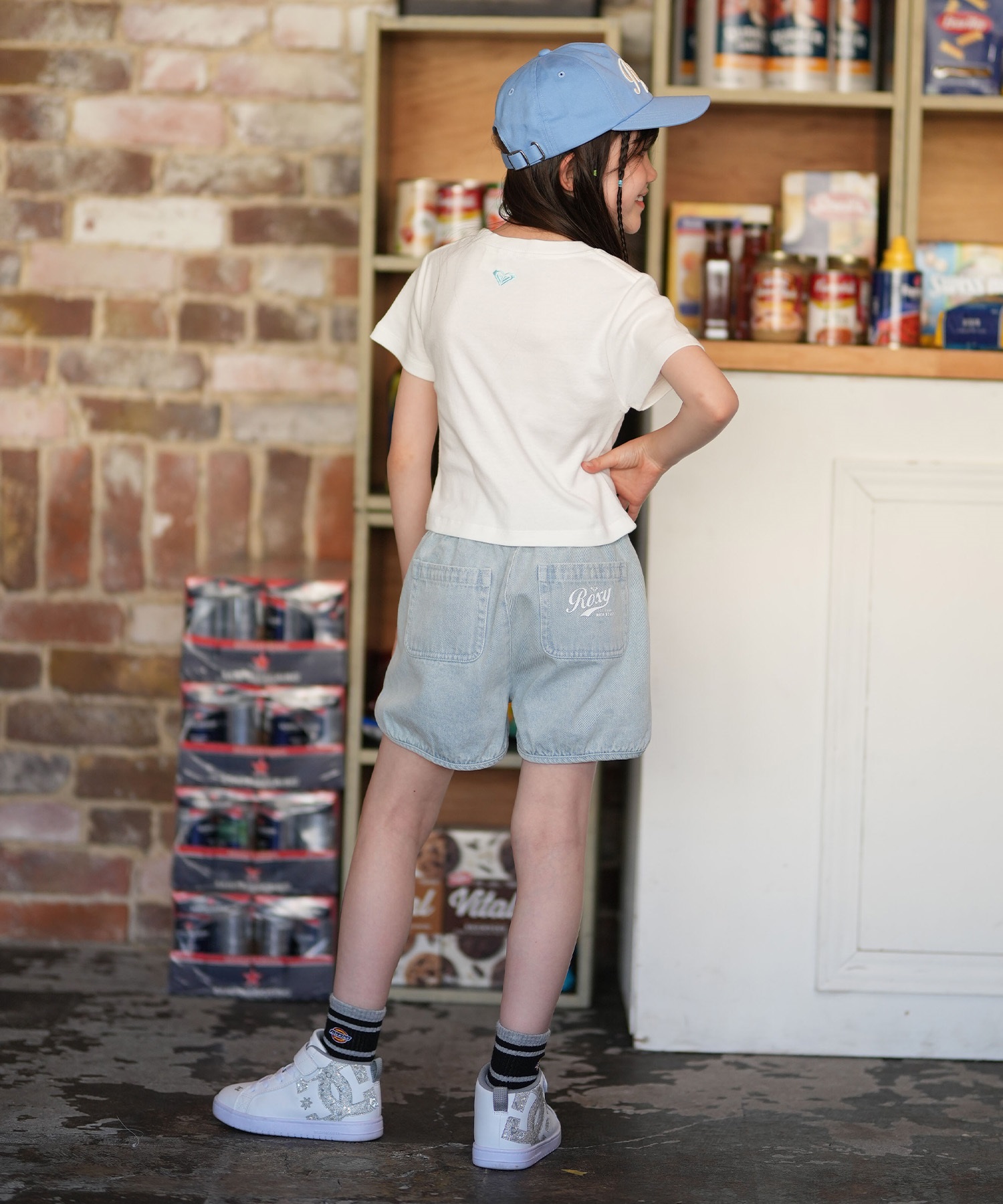 ROXY ロキシー 半袖 Tシャツ キッズ ジュニア ショート丈 MINI SUNSET CHASER TST261661M ムラサキスポーツ限定(NVY-130cm)