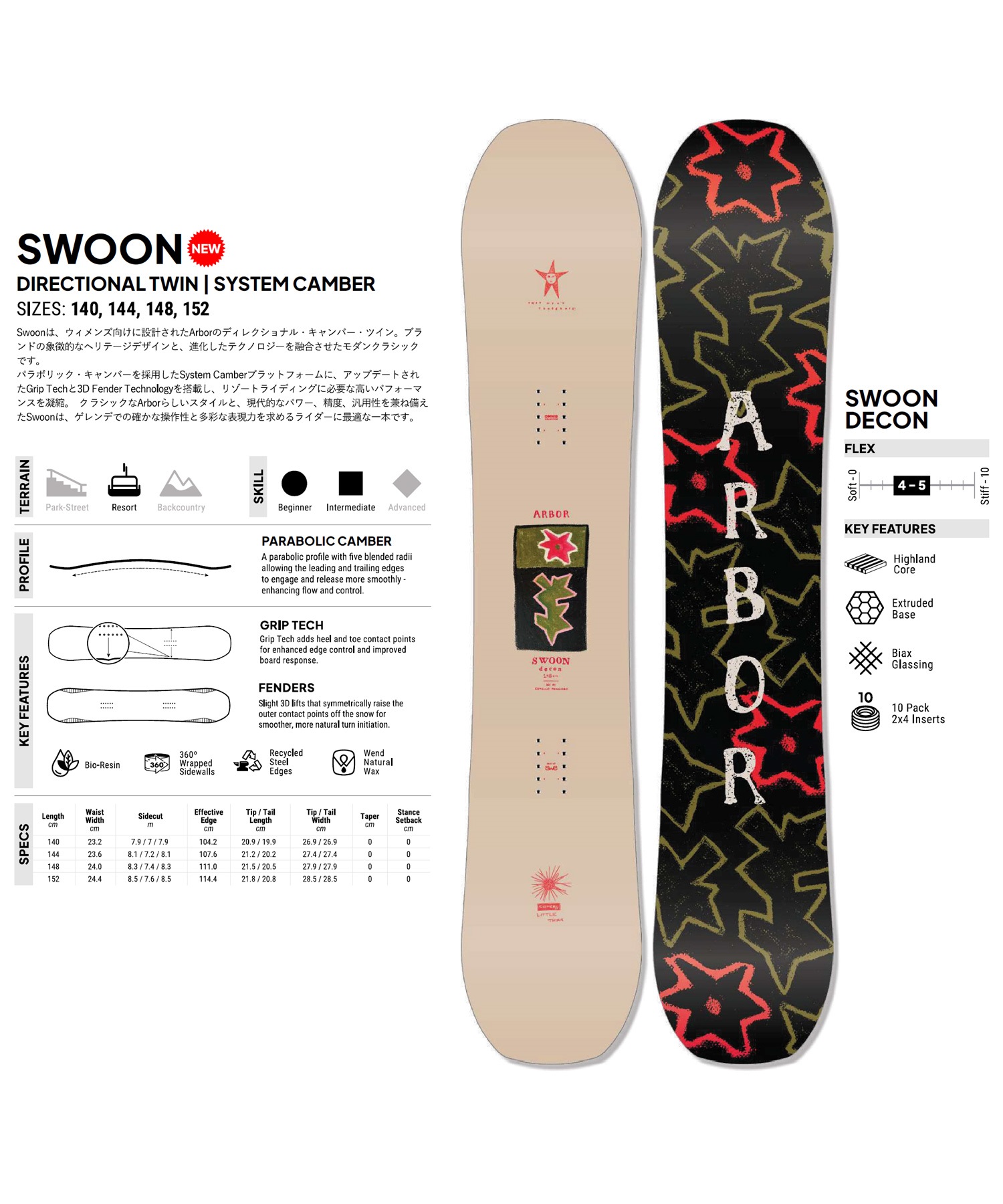 ARBOR アーバー スウォーンデコン SWOON DECON スノーボード 板 フリー