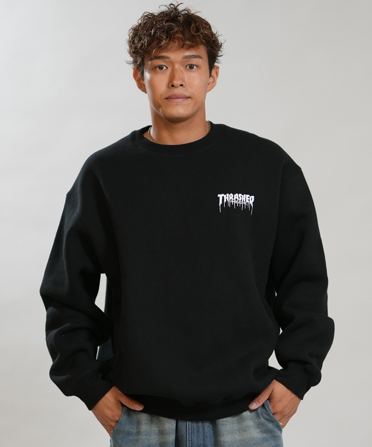 ruruMONCLER ブラック フード付きトレーナー THRASHER スラッシャー トレーナー スウェット メンズ 裏起毛 450gCVC