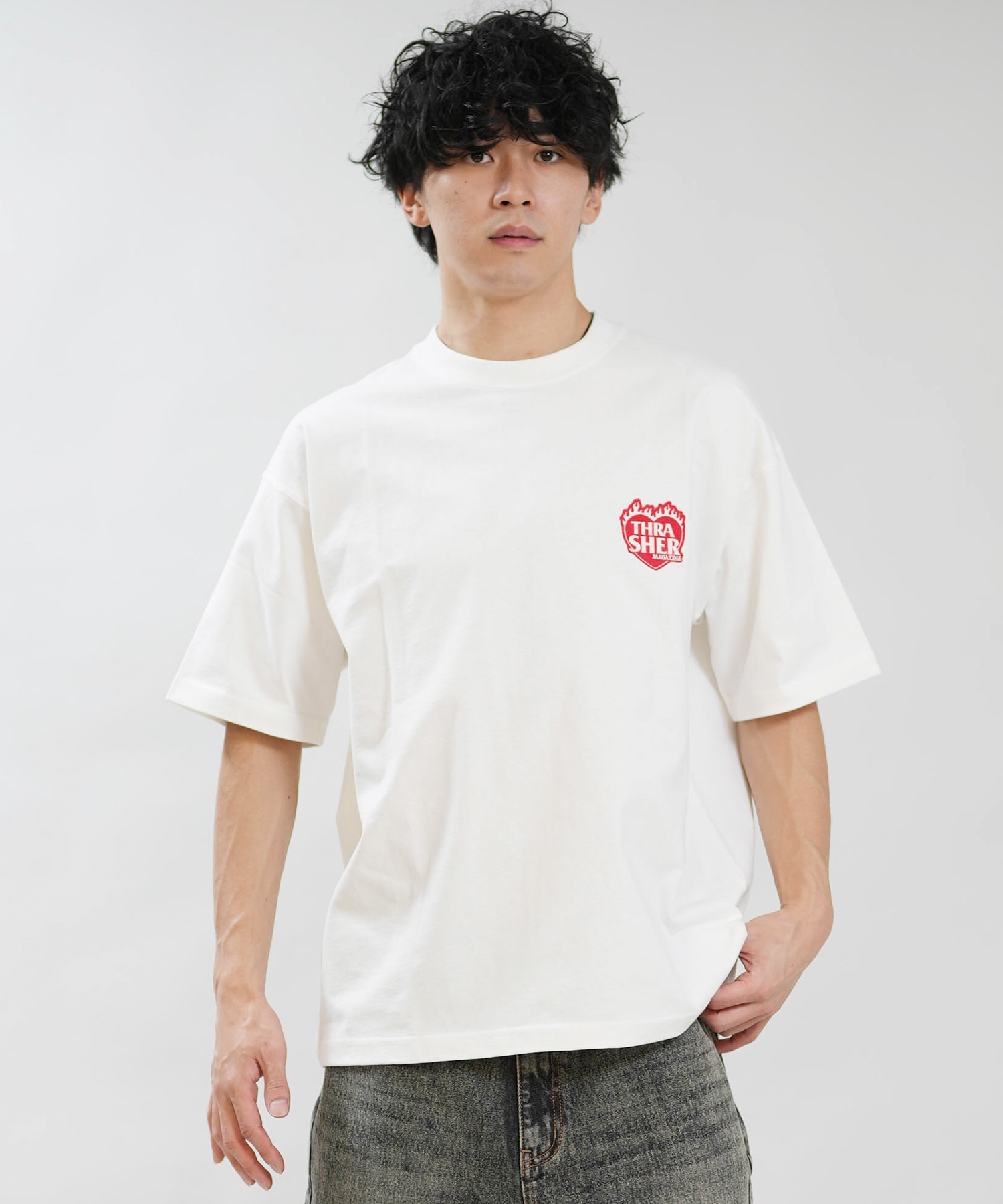 メンズTシャツ ホワイト THRASHER スラッシャー 半袖 Tシャツ メンズ ワンポイント ロゴ