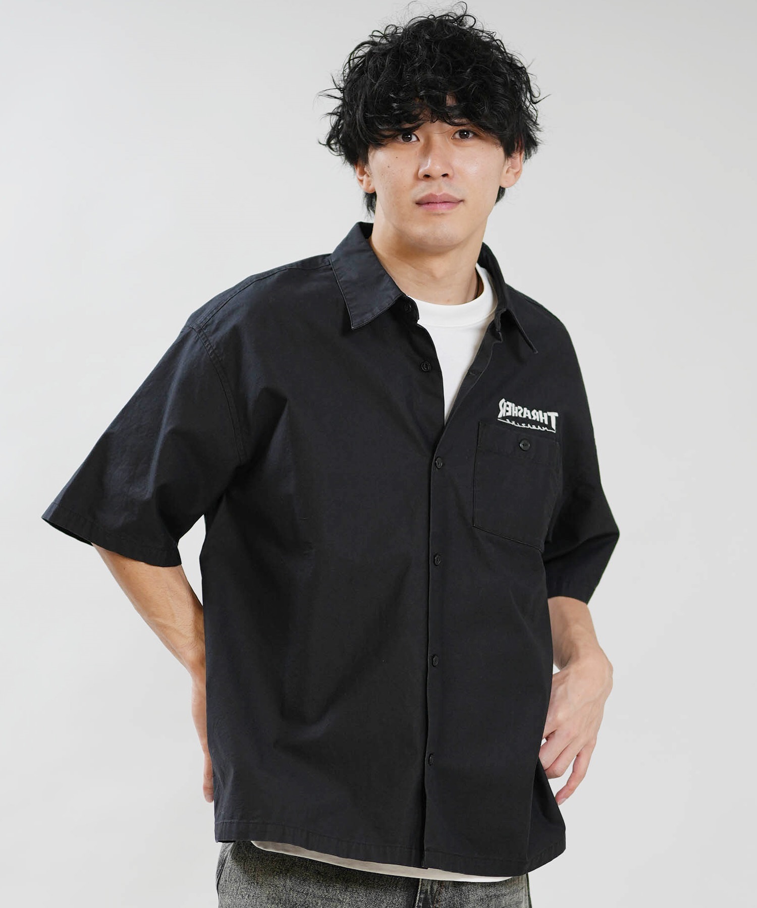 THRASHER スラッシャー 半袖 シャツ メンズ バックプリント 古着風 ヴィンテージ加工 262TH1SH090(GRY-M)