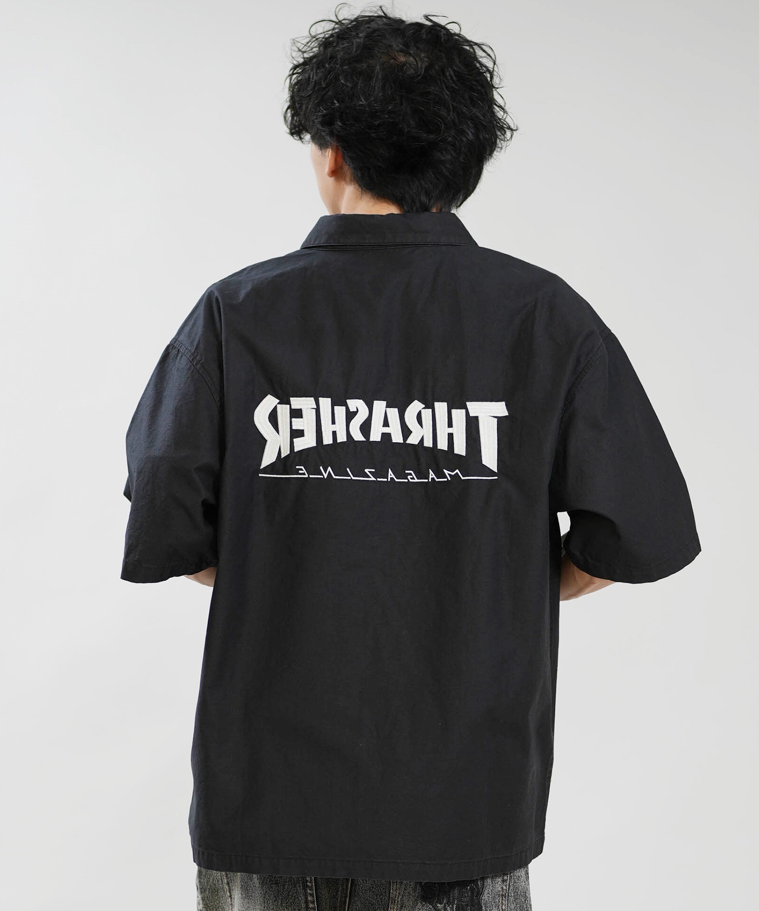 THRASHER スラッシャー 半袖 シャツ メンズ バックプリント 古着風 ヴィンテージ加工 262TH1SH090(GRY-M)