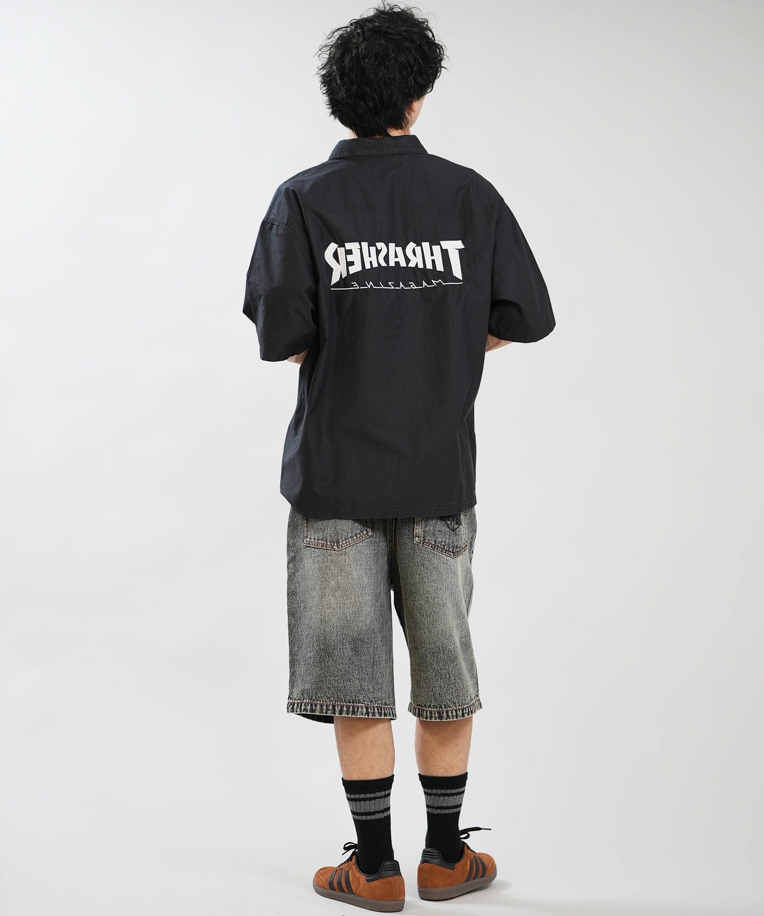 THRASHER スラッシャー 半袖 シャツ メンズ バックプリント 古着風 ヴィンテージ加工 262TH1SH090(GRY-M)