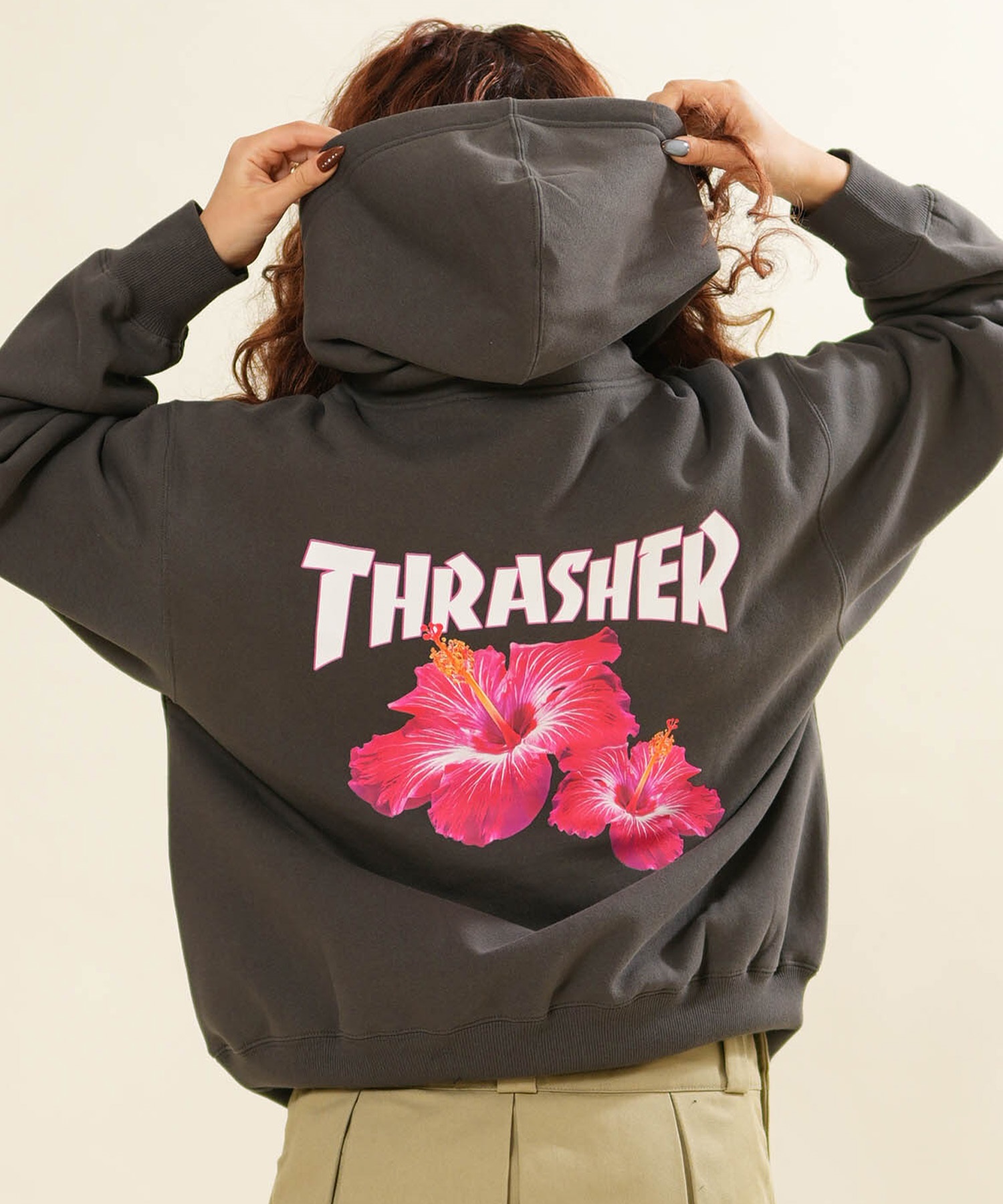 バーバリー ローズプリント フリース フーディー パーカー Lサイズ THRASHER スラッシャー プルオーバー パーカー フーディー レディース
