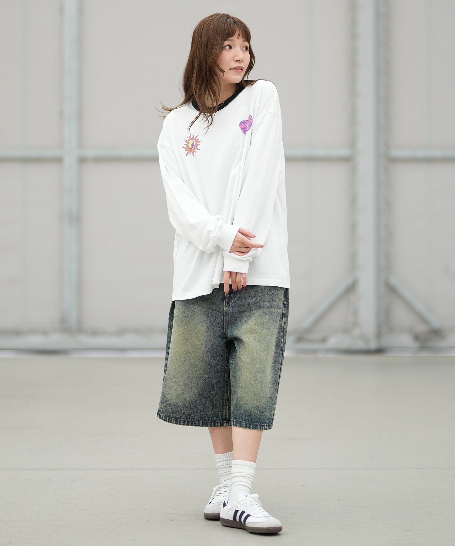 80sHanesボディーTHRASHER MAGAZINEスウェットハーフパンツ THRASHER スラッシャー ハーフパンツ レディース デニム Gパン