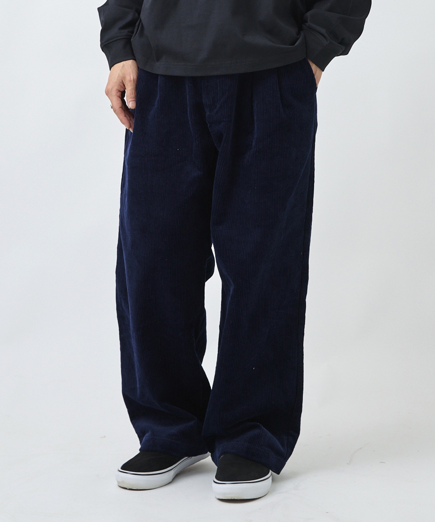 DEAR LAUREL ディアローレル ロングパンツ メンズ ワイドパンツ コーデュロイ テーパード 2タック DL26F-3105(BLK-M)