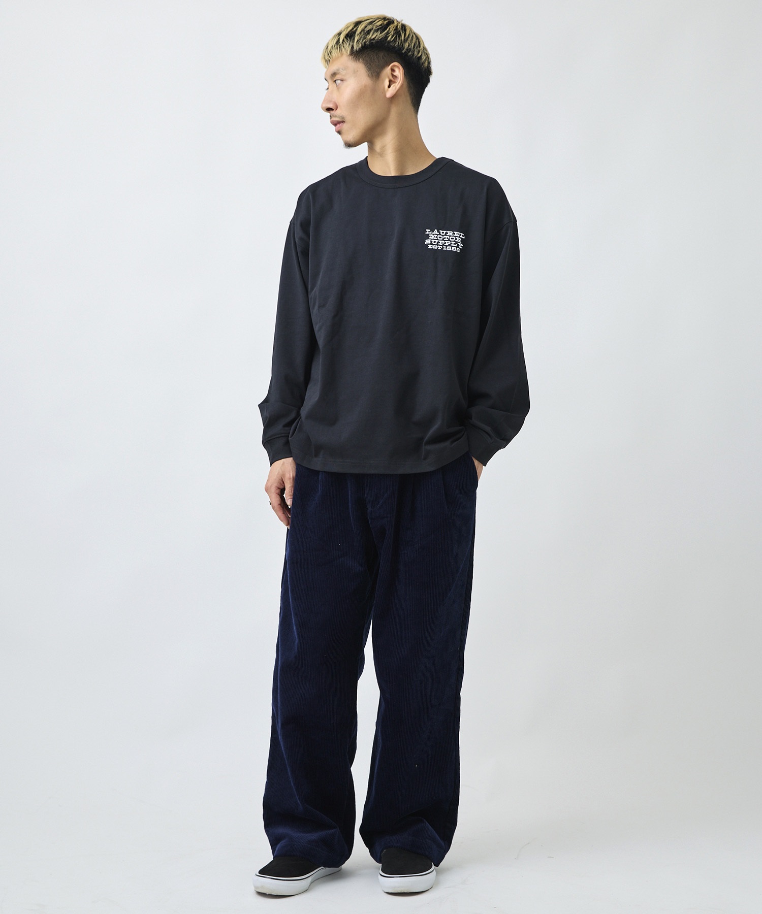 DEAR LAUREL ディアローレル ロングパンツ メンズ ワイドパンツ コーデュロイ テーパード 2タック DL26F-3105(BLK-M)