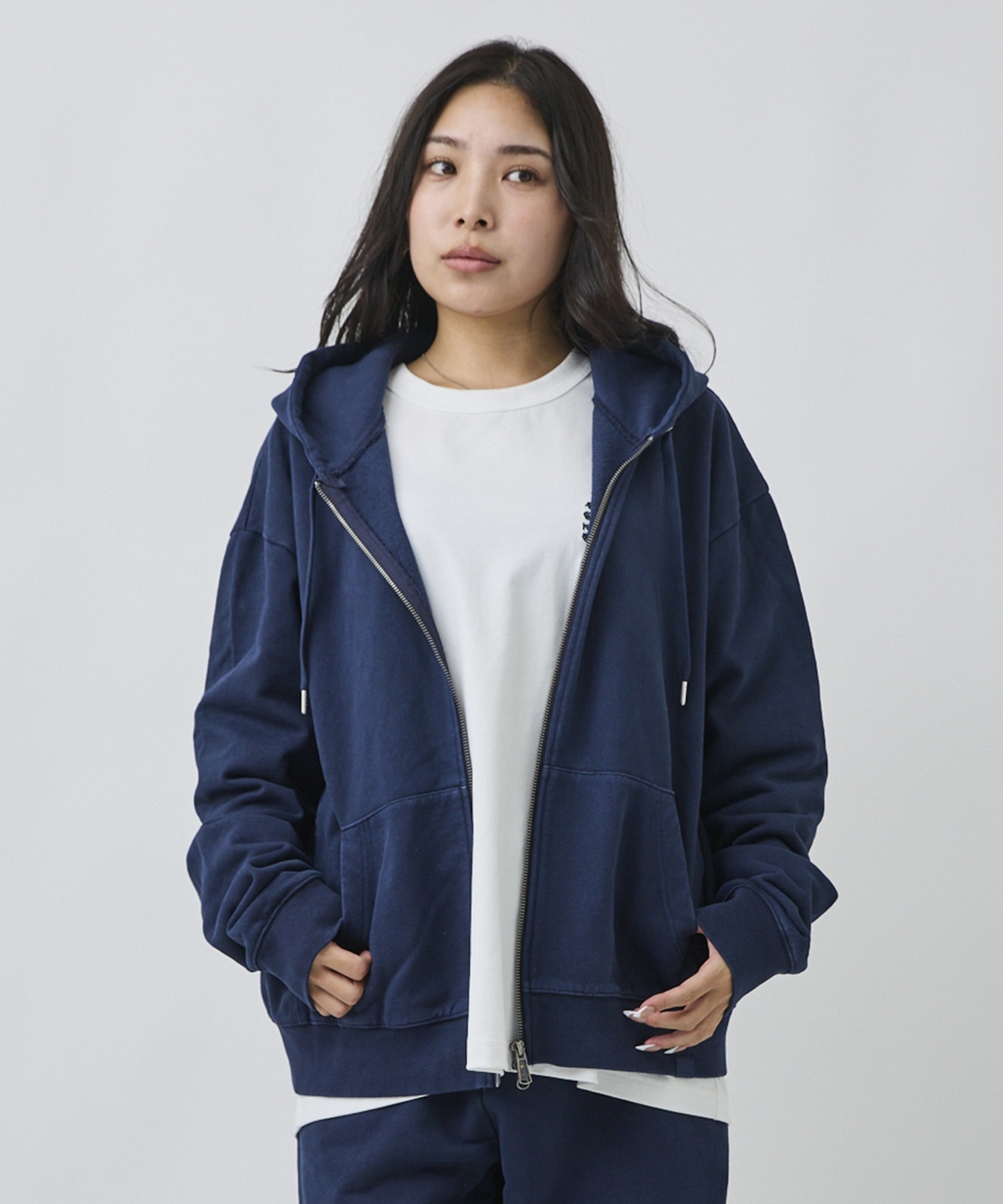 DEAR LAUREL ディアローレル ジップアップ パーカー フーディー メンズ ピグメント加工 無地 裏毛 セットアップ対応 DL26F-1202(BLK-M)