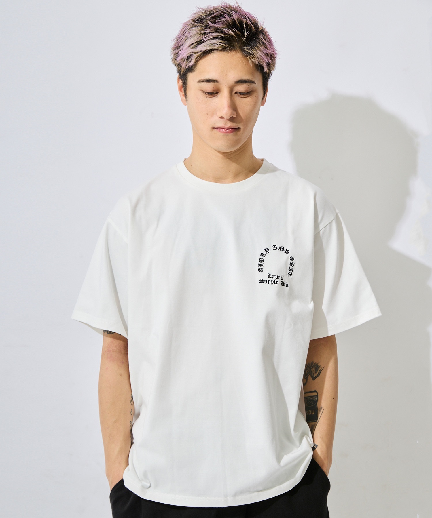 DEAR LAUREL ディアローレル 半袖 Tシャツ メンズ バックプリント LETTER SOUL PRAYING HAND DL26S-2104(WHT-M)