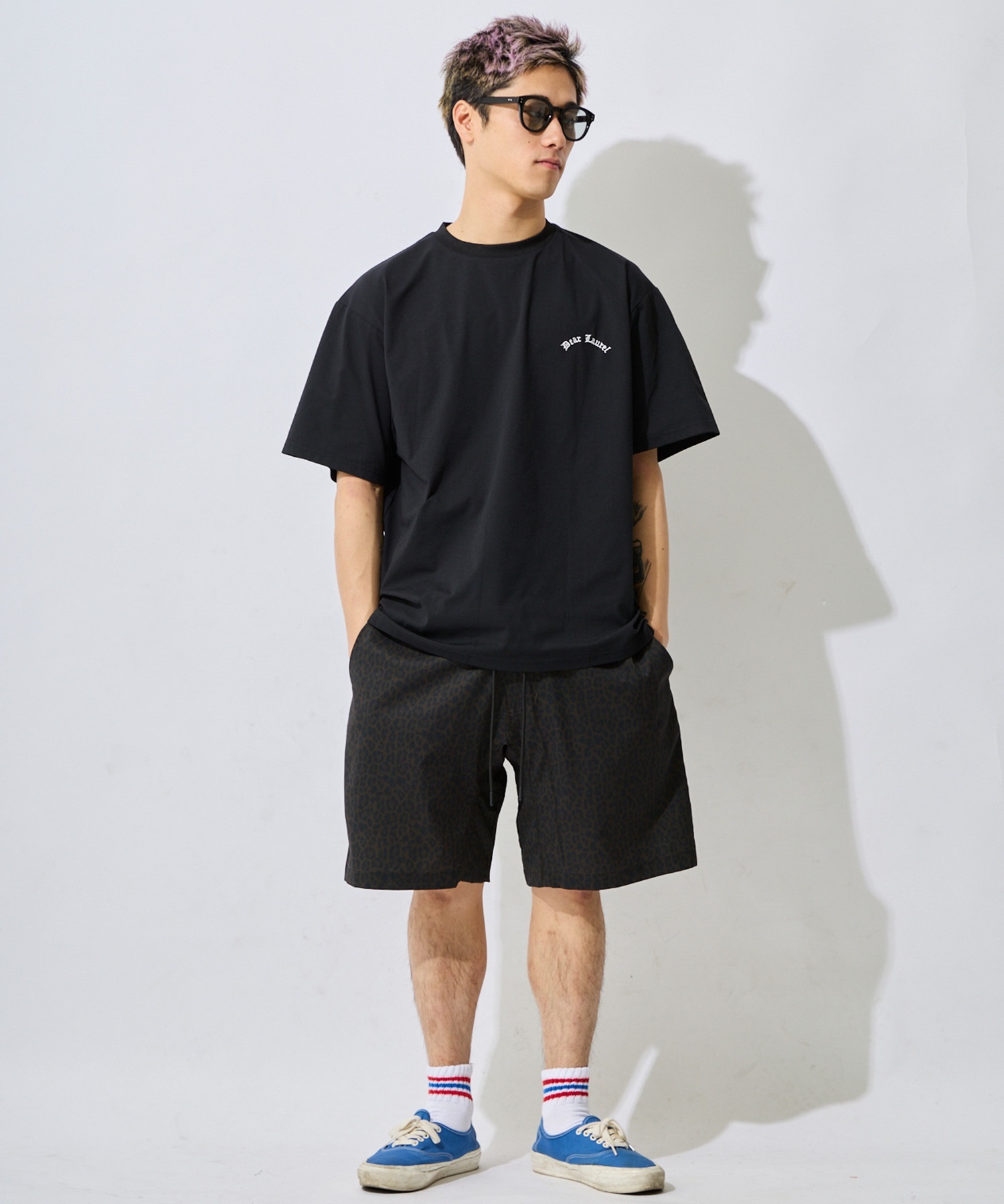 DEAR LAUREL ディアローレル 半袖 Tシャツ メンズ ロゴ レオパード柄