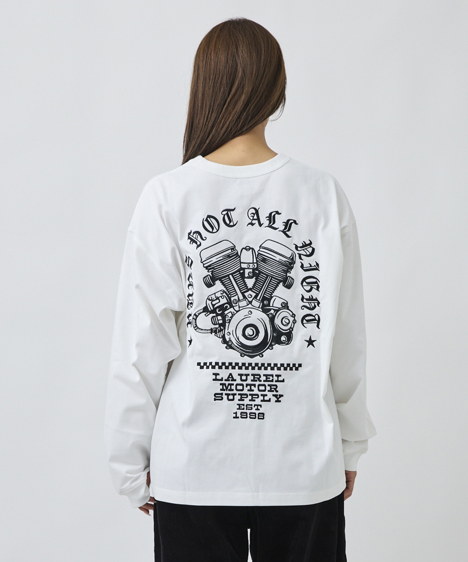 DEAR LAUREL ディアローレル 長袖 Tシャツ ロンT メンズ バックプリント DL26F-2203(WHT-M)