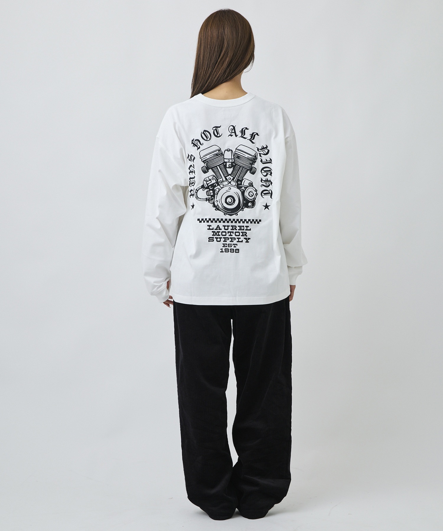 DEAR LAUREL ディアローレル 長袖 Tシャツ ロンT メンズ バックプリント DL26F-2203(WHT-M)