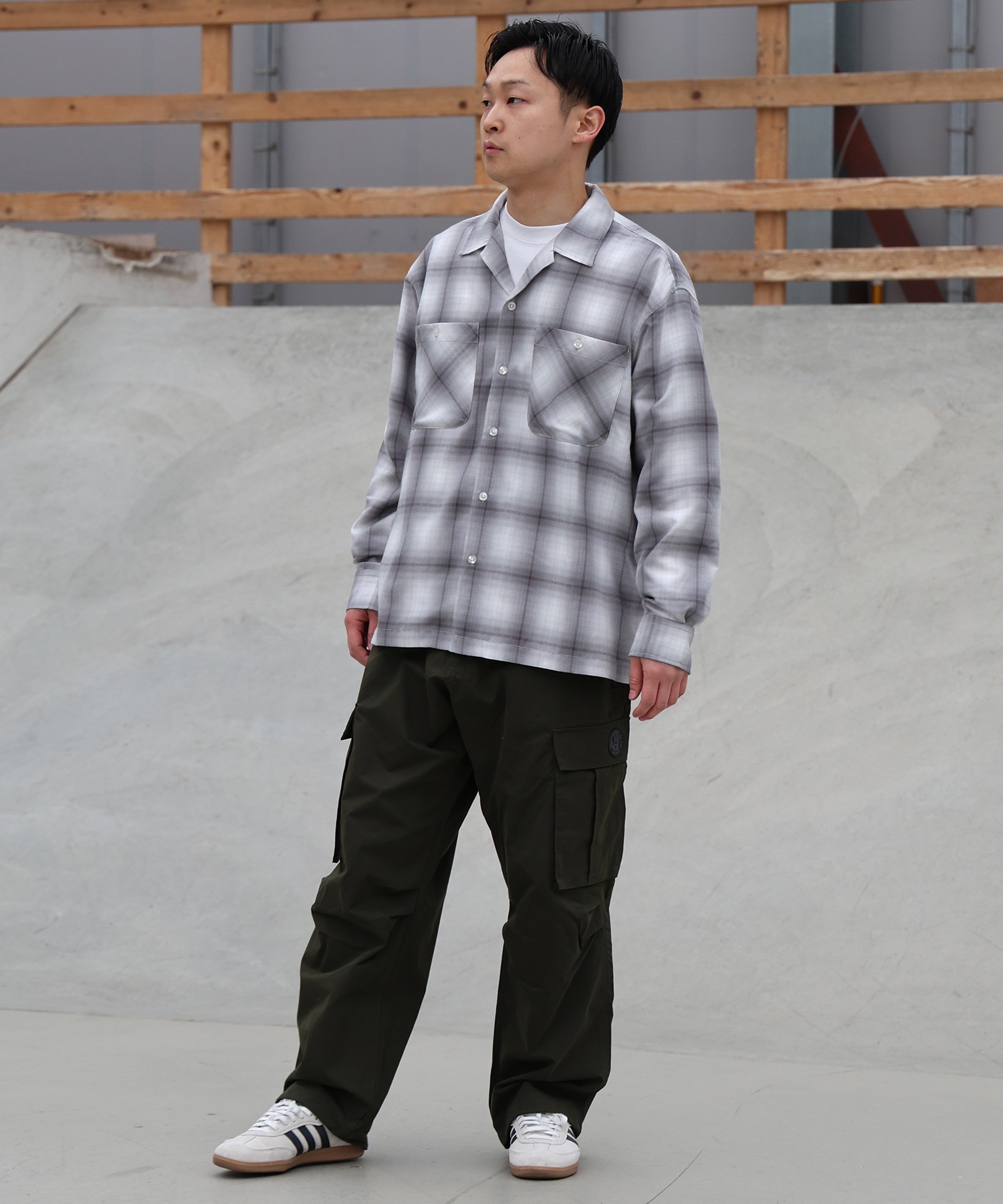 DEAR LAUREL ディアローレル 長袖 シャツ メンズ オンブレチェック 吸水速乾 DL26S-2601(BLK-M)