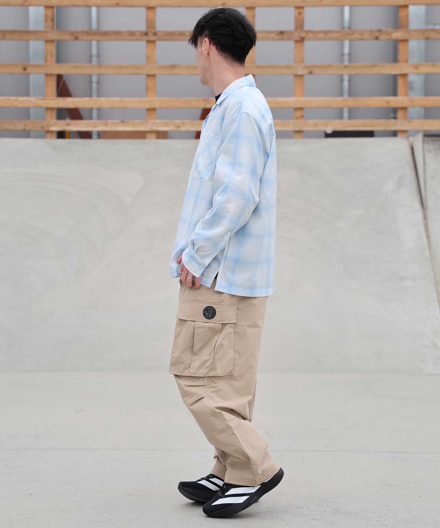 DEAR LAUREL ディアローレル 長袖 シャツ メンズ オンブレチェック 吸水速乾 DL26S-2601(BLK-M)