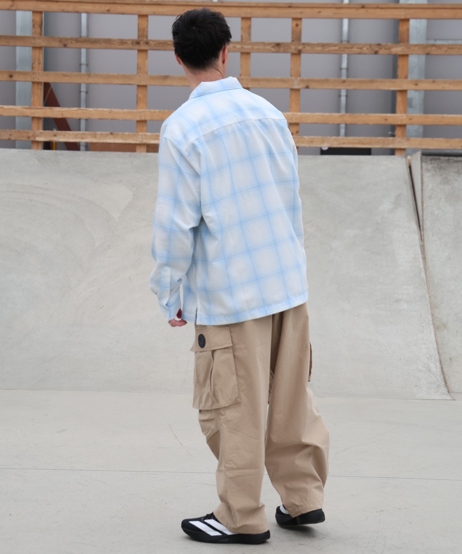 DEAR LAUREL ディアローレル 長袖 シャツ メンズ オンブレチェック 吸水速乾 DL26S-2601(BLK-M)