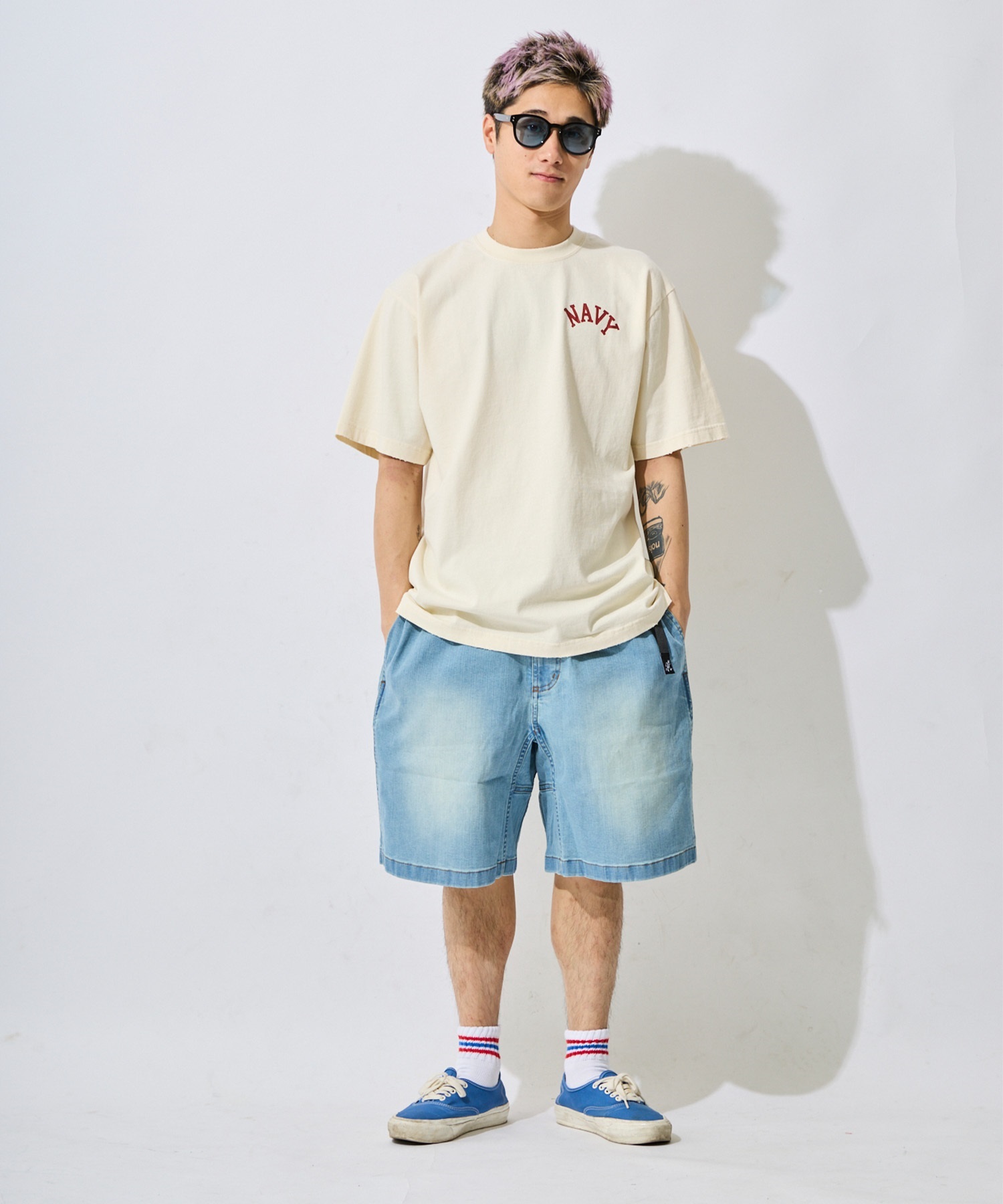 DEAR LAUREL ディアローレル ハーフパンツ ショートパンツ メンズ シンプル DENIM LOOSE SHORT GMP6-S2067(BLU-M)