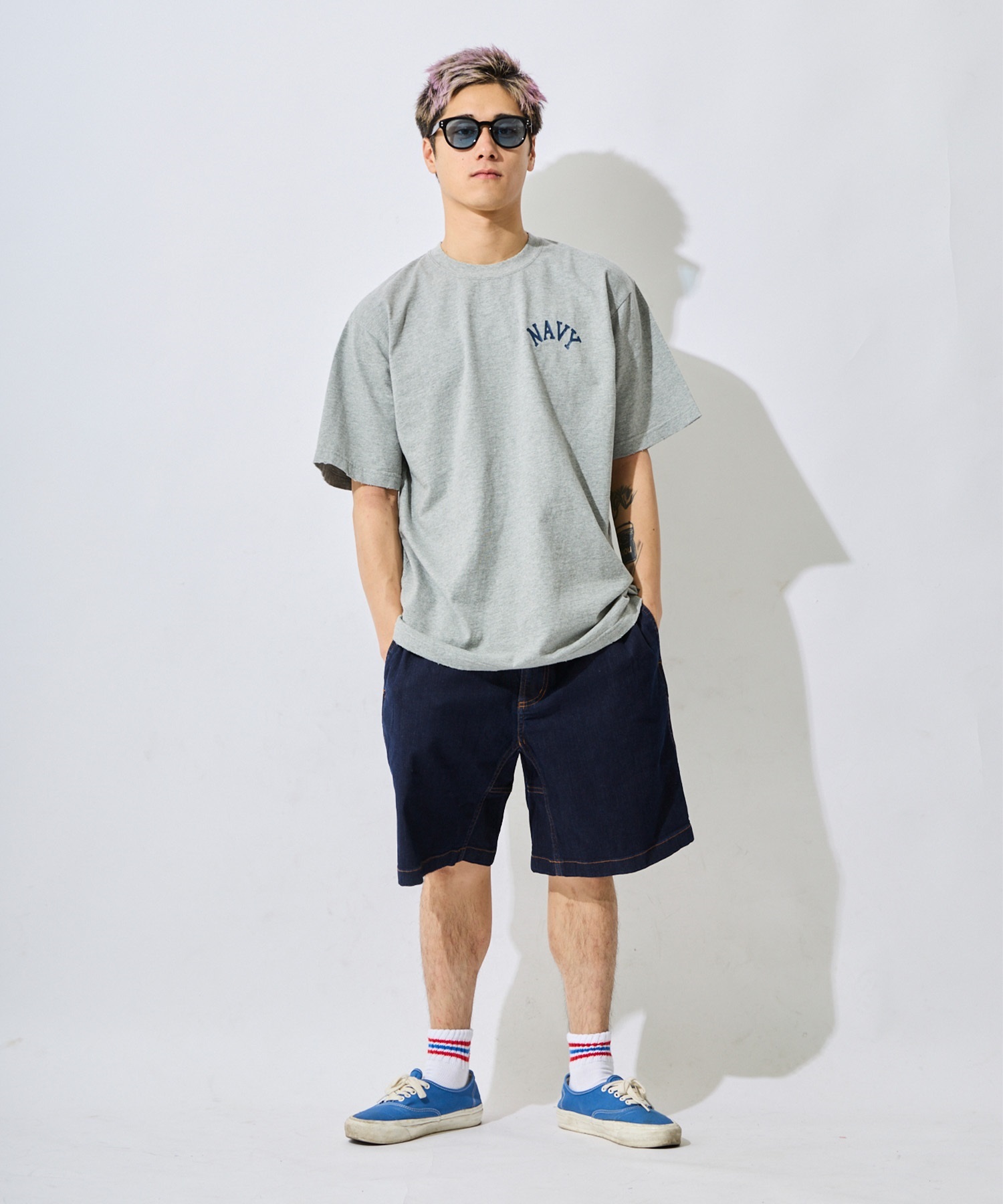 DEAR LAUREL ディアローレル ハーフパンツ ショートパンツ メンズ シンプル DENIM LOOSE SHORT GMP6-S2067(BLU-M)
