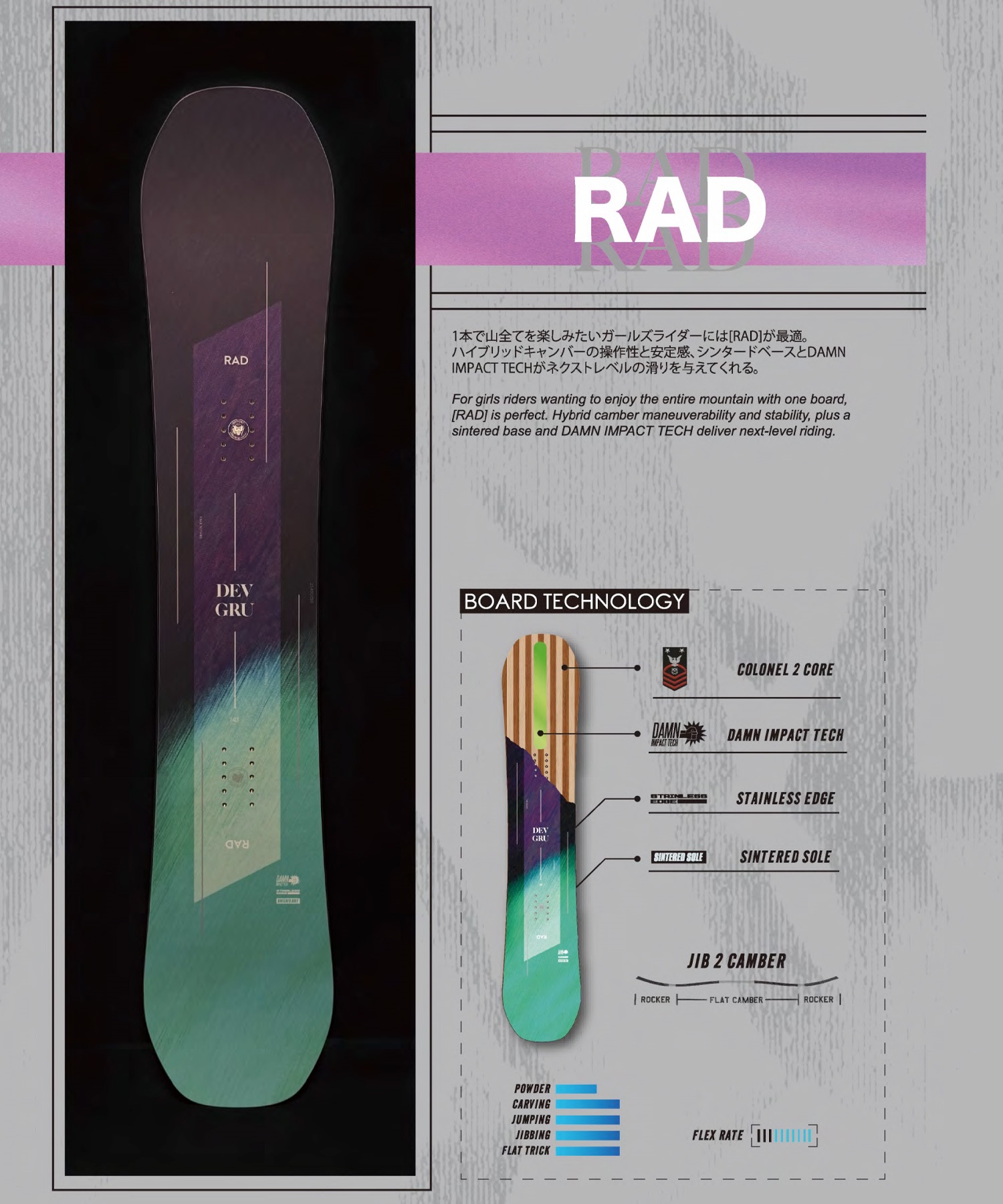 DEVGRU デブグル ラッド RAD スノーボード 板 ジブ2キャンバー ツイン