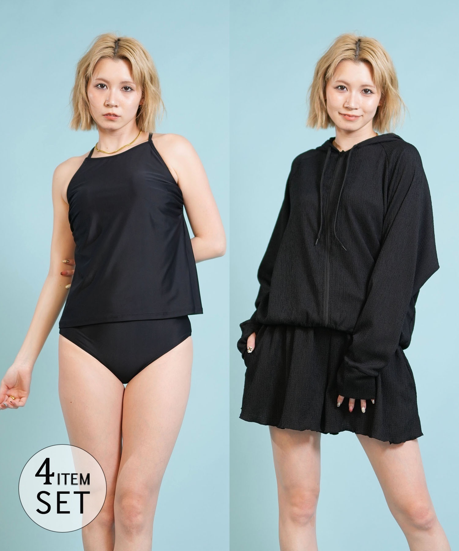 Beach Queen ビーチクイーン 水着 4点セット タンキニ レディース 楊柳