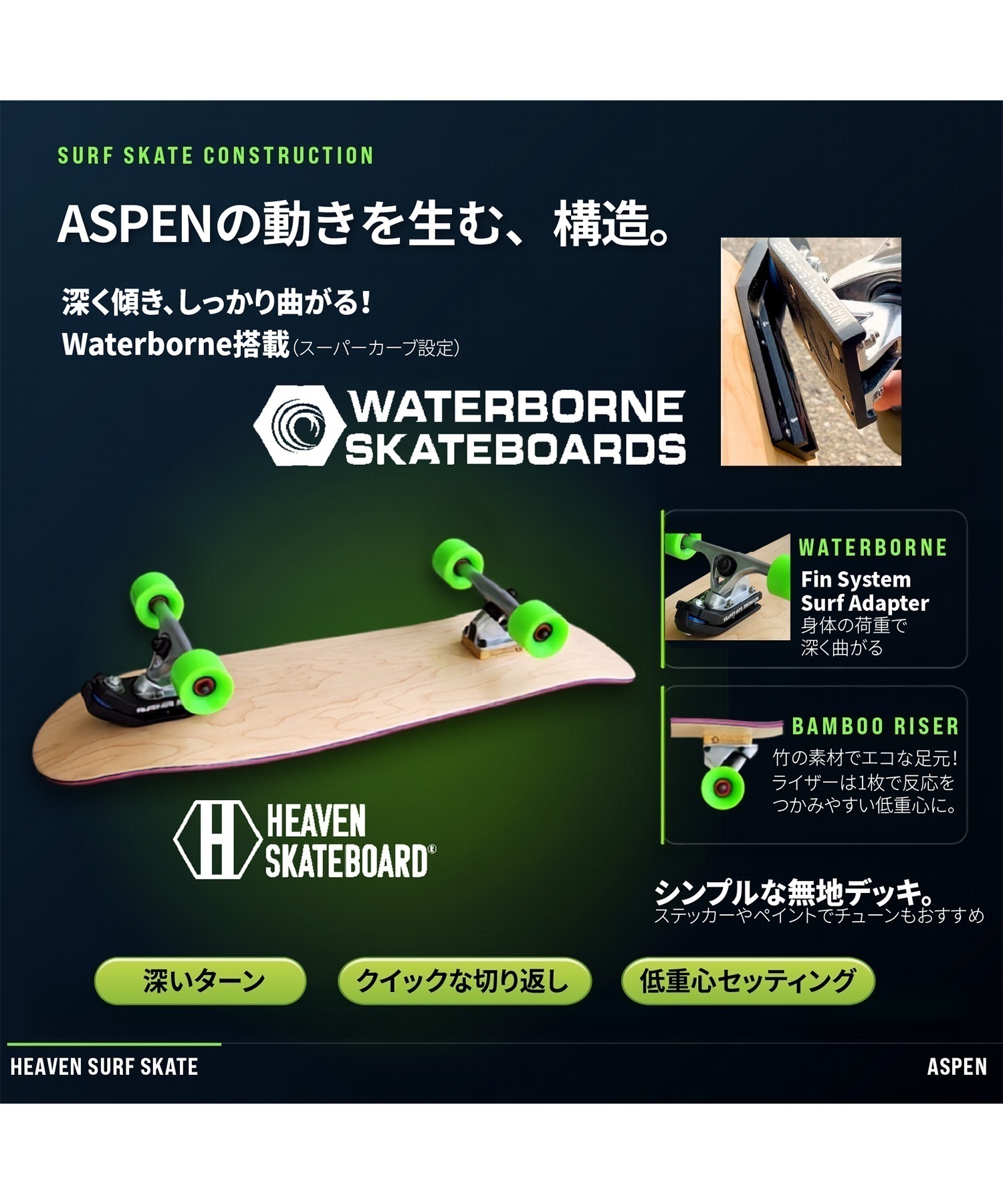 HEAVEN ヘブン ASPEN 2.0 WATERBOURNE ロング スケートボード ロンスケ