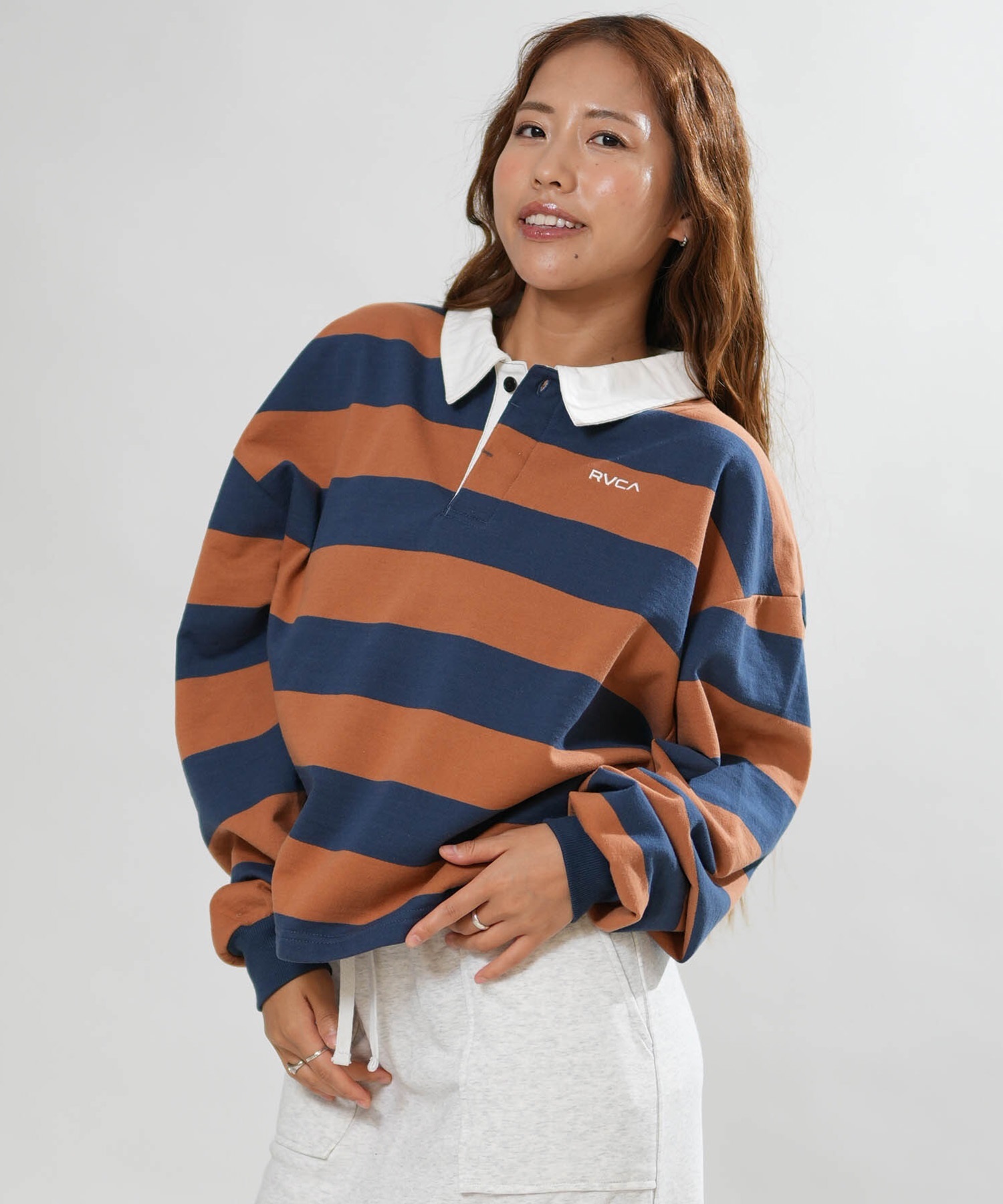 RVCA ルーカ 長袖 Tシャツ ロンT レディース ボーダー CROPPED RUGBY