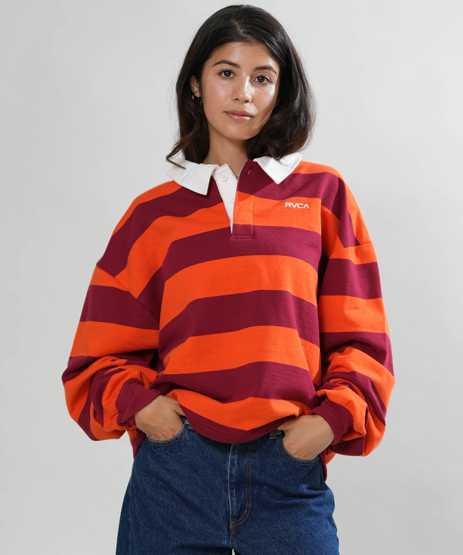 RVCA ルーカ 長袖 Tシャツ ロンT レディース ボーダー CROPPED RUGBY